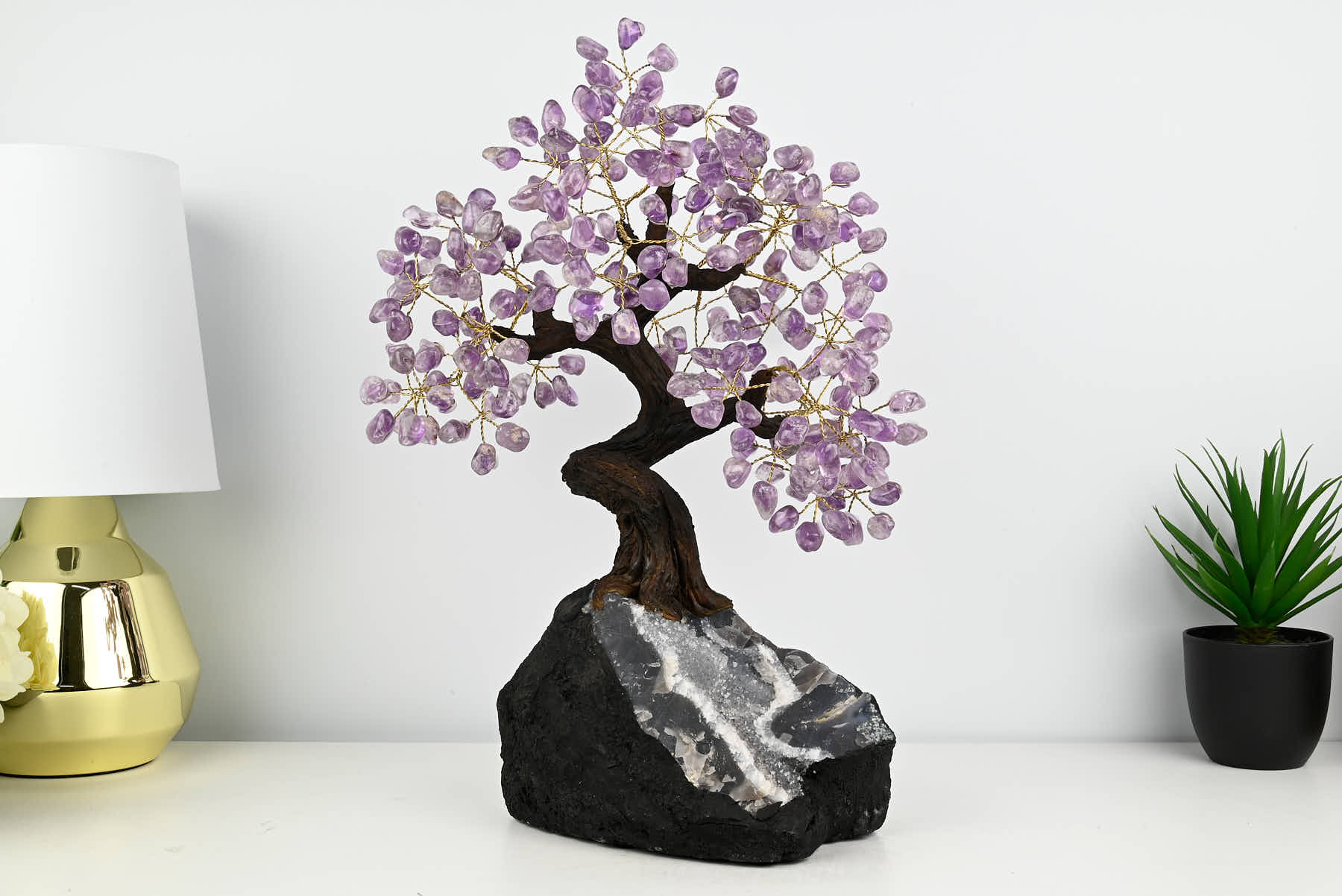 Handmade 45cm Tall Gemstone Tree with Amethyst base and 240 Amethyst  gems - #TRAMET-43001