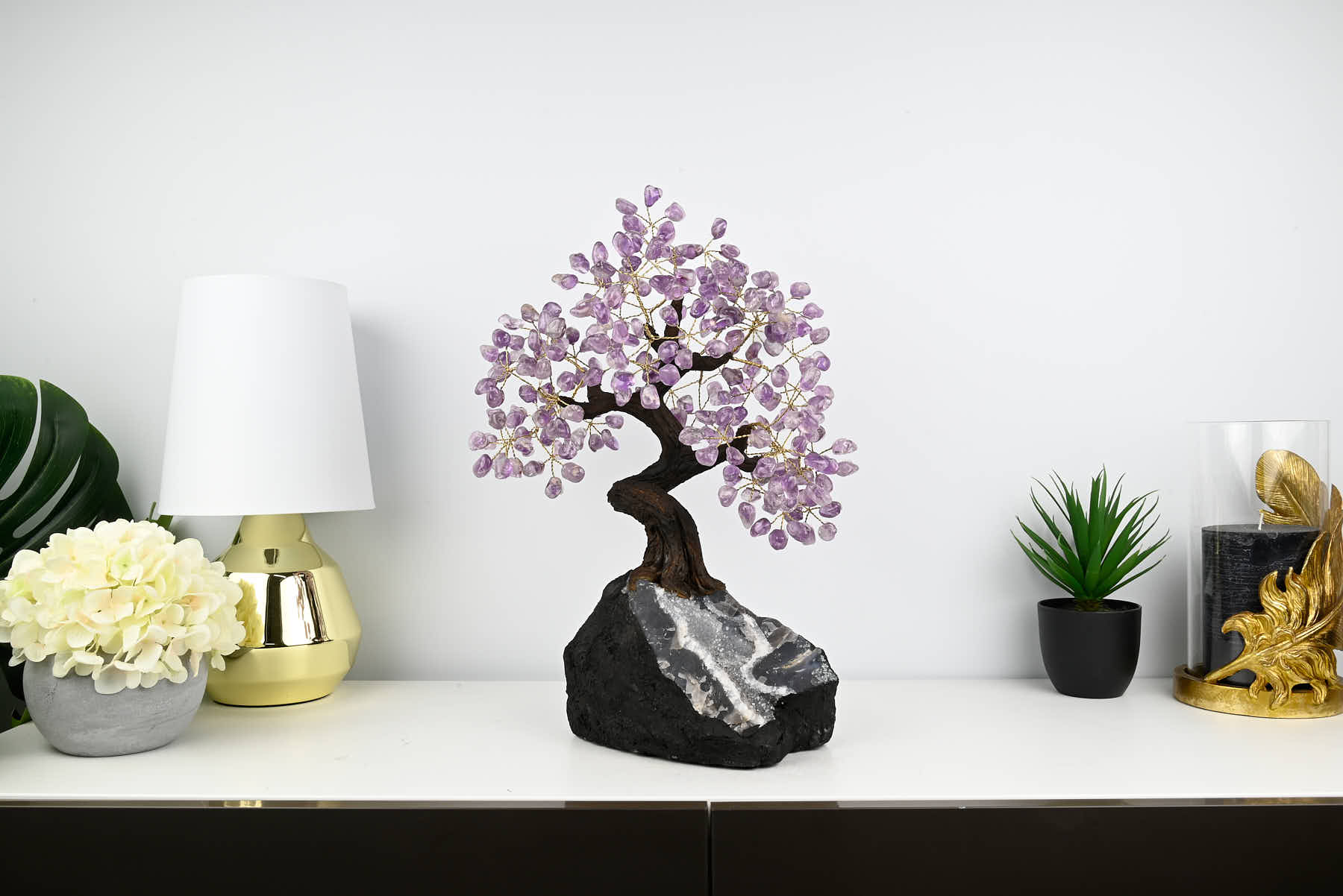 Handmade 45cm Tall Gemstone Tree with Amethyst base and 240 Amethyst  gems - #TRAMET-43001