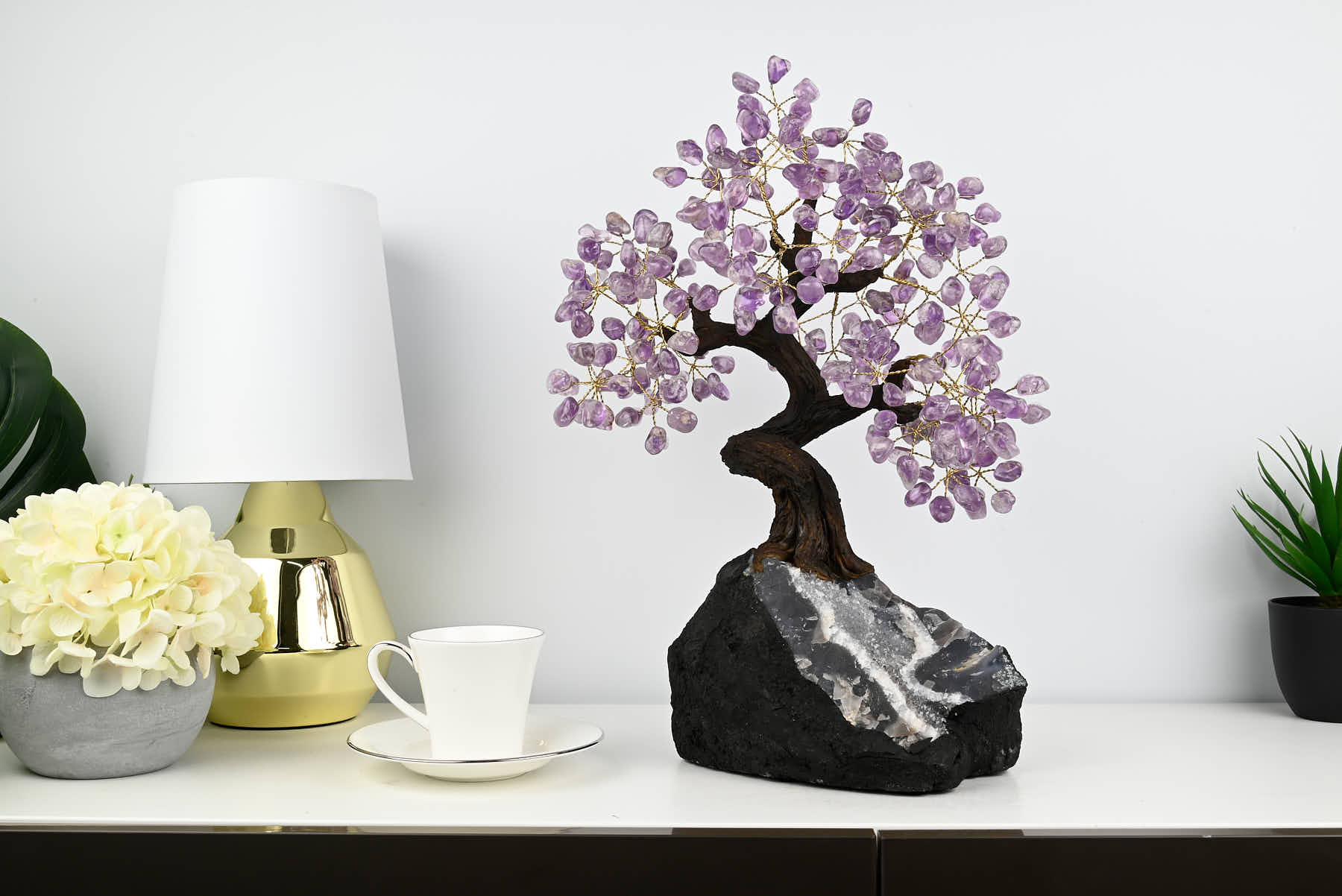 Handmade 45cm Tall Gemstone Tree with Amethyst base and 240 Amethyst  gems - #TRAMET-43001