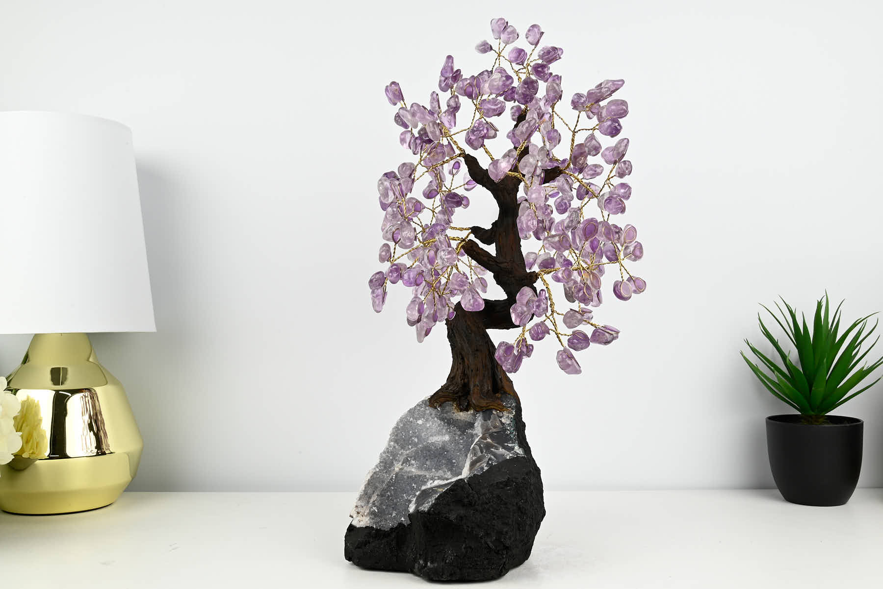 Handmade 45cm Tall Gemstone Tree with Amethyst base and 240 Amethyst  gems - #TRAMET-43001