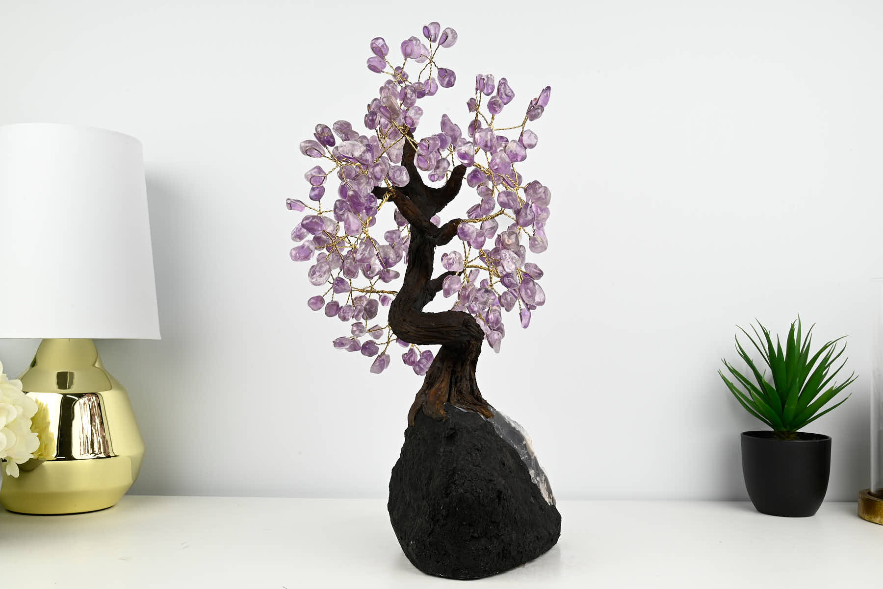 Handmade 45cm Tall Gemstone Tree with Amethyst base and 240 Amethyst  gems - #TRAMET-43001