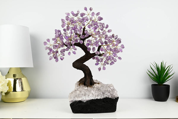 Handmade 44cm Tall Gemstone Tree with Amethyst base and 240 Amethyst  gems - #TRAMET-43002