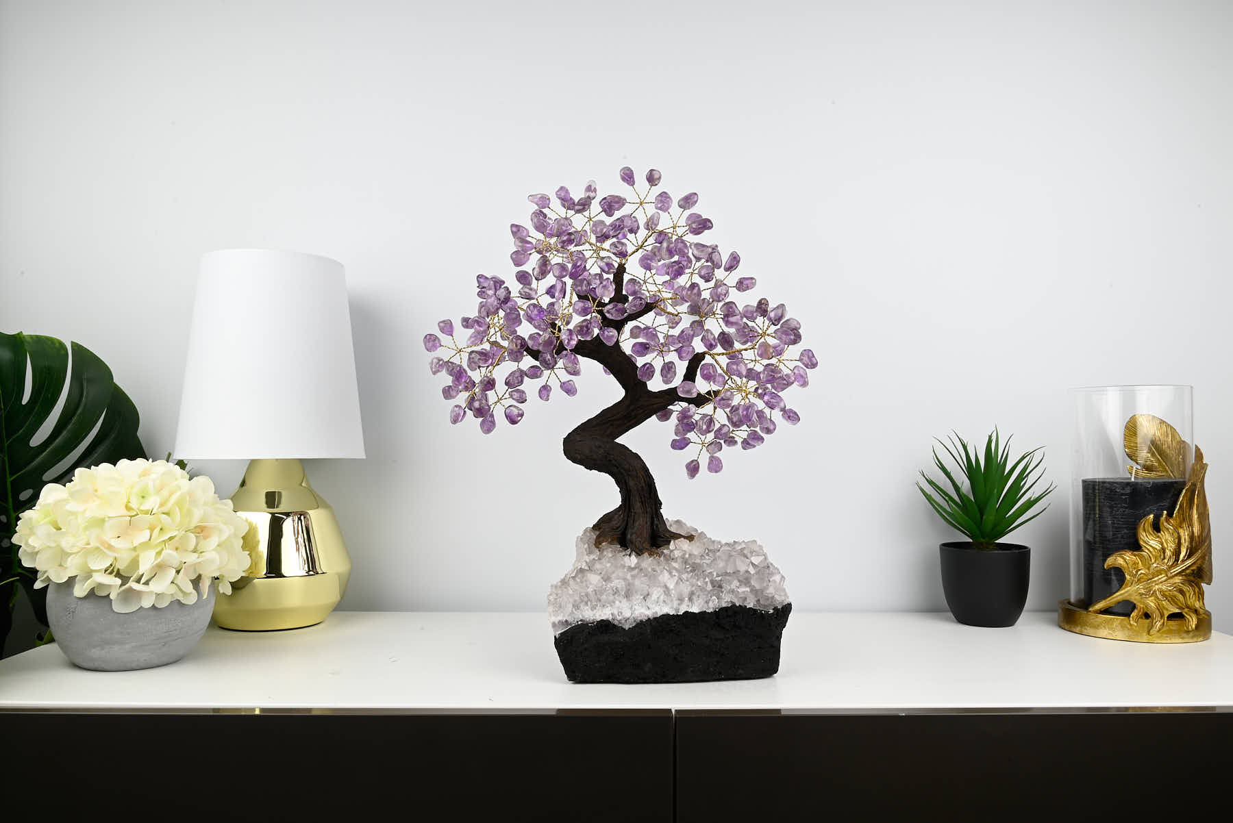 Handmade 44cm Tall Gemstone Tree with Amethyst base and 240 Amethyst  gems - #TRAMET-43002