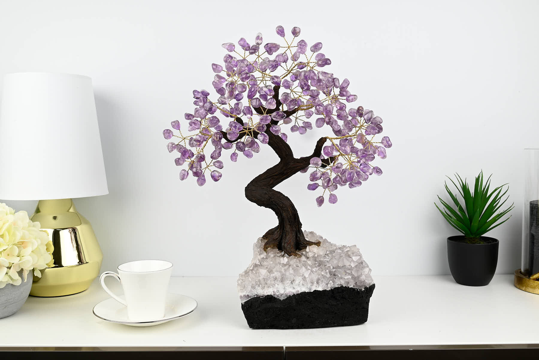 Handmade 44cm Tall Gemstone Tree with Amethyst base and 240 Amethyst  gems - #TRAMET-43002