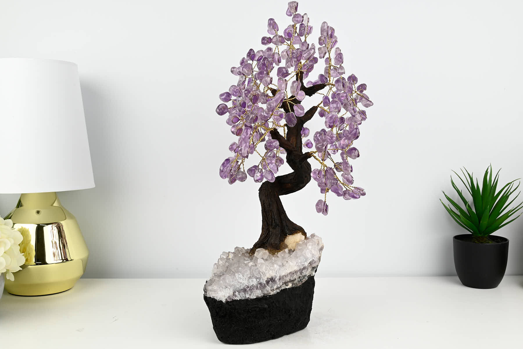 Handmade 44cm Tall Gemstone Tree with Amethyst base and 240 Amethyst  gems - #TRAMET-43002