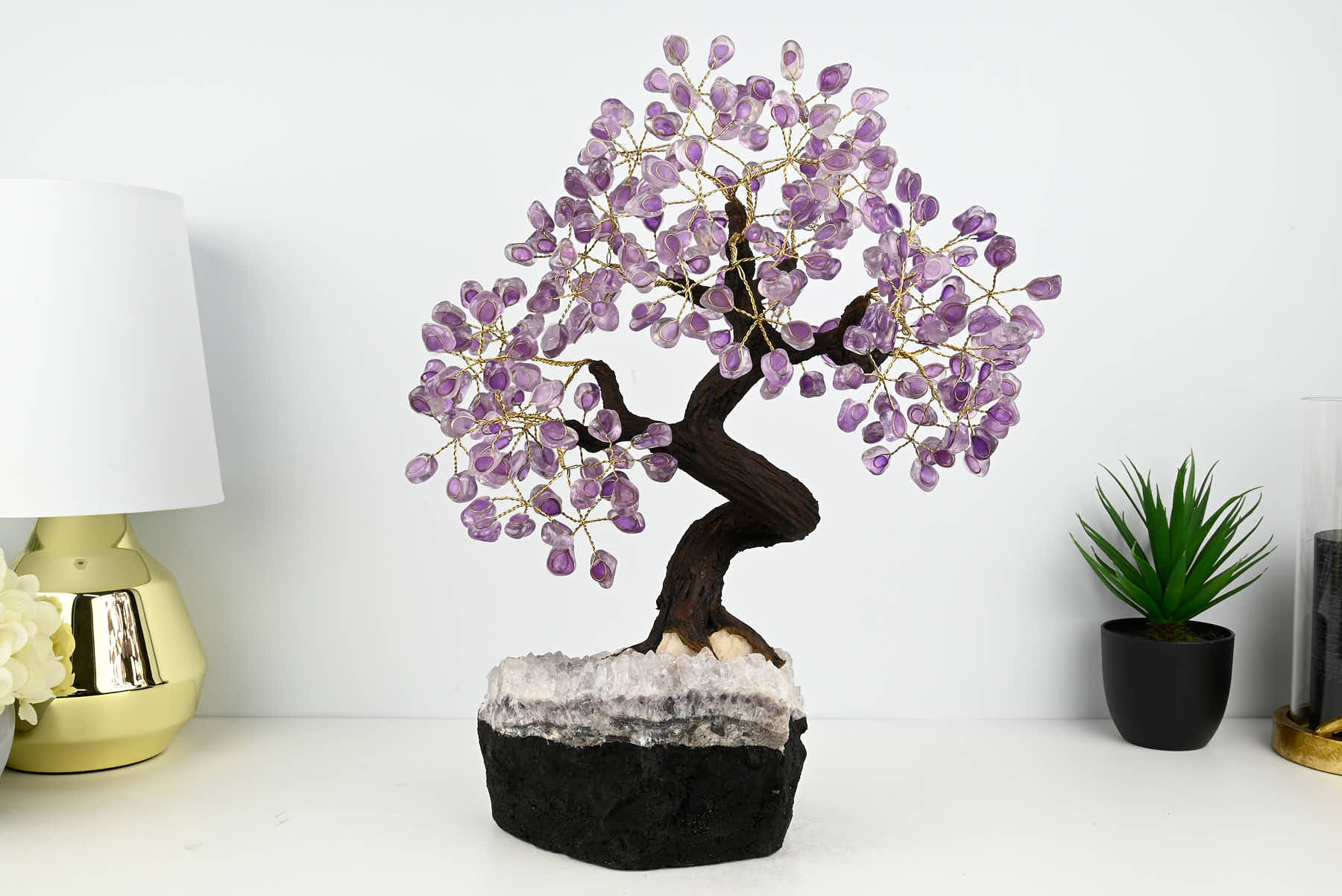 Handmade 44cm Tall Gemstone Tree with Amethyst base and 240 Amethyst  gems - #TRAMET-43002