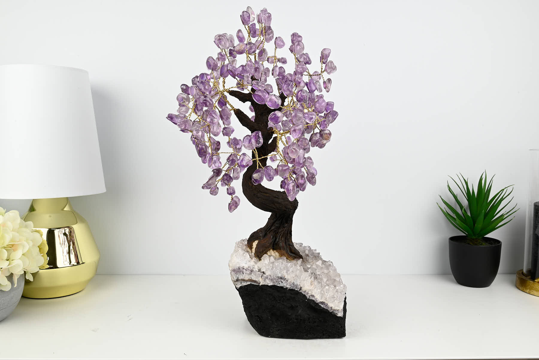 Handmade 44cm Tall Gemstone Tree with Amethyst base and 240 Amethyst  gems - #TRAMET-43002