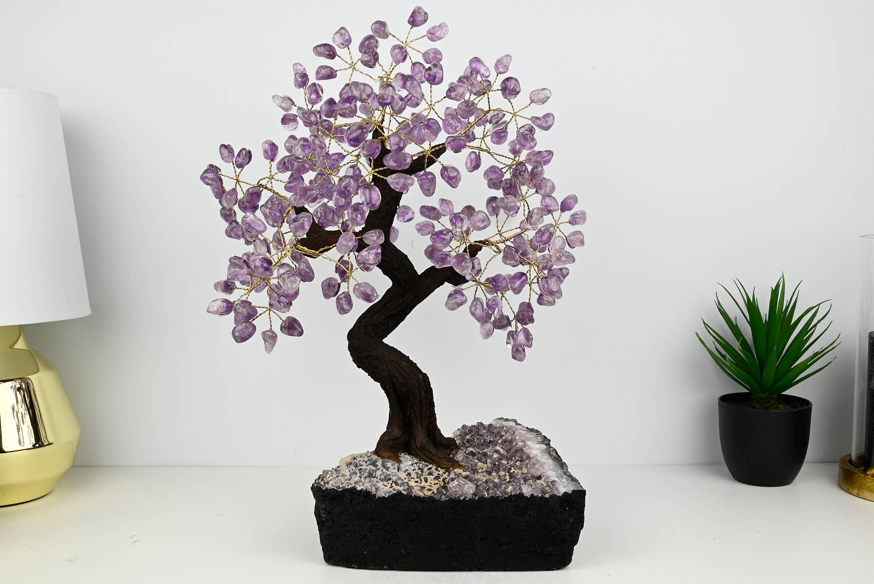 Handmade 44cm Tall Gemstone Tree with Amethyst base and 240 Amethyst  gems - #TRAMET-43003