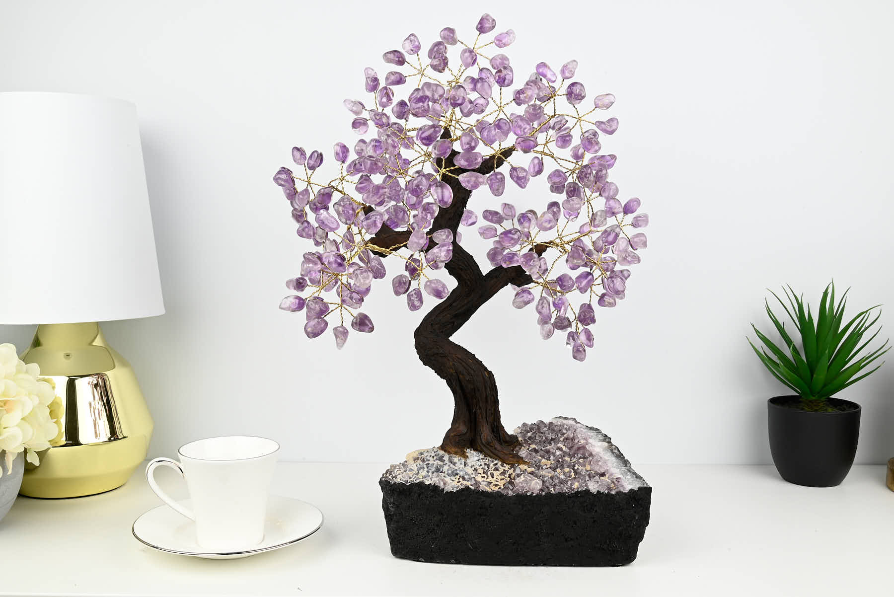 Handmade 44cm Tall Gemstone Tree with Amethyst base and 240 Amethyst  gems - #TRAMET-43003