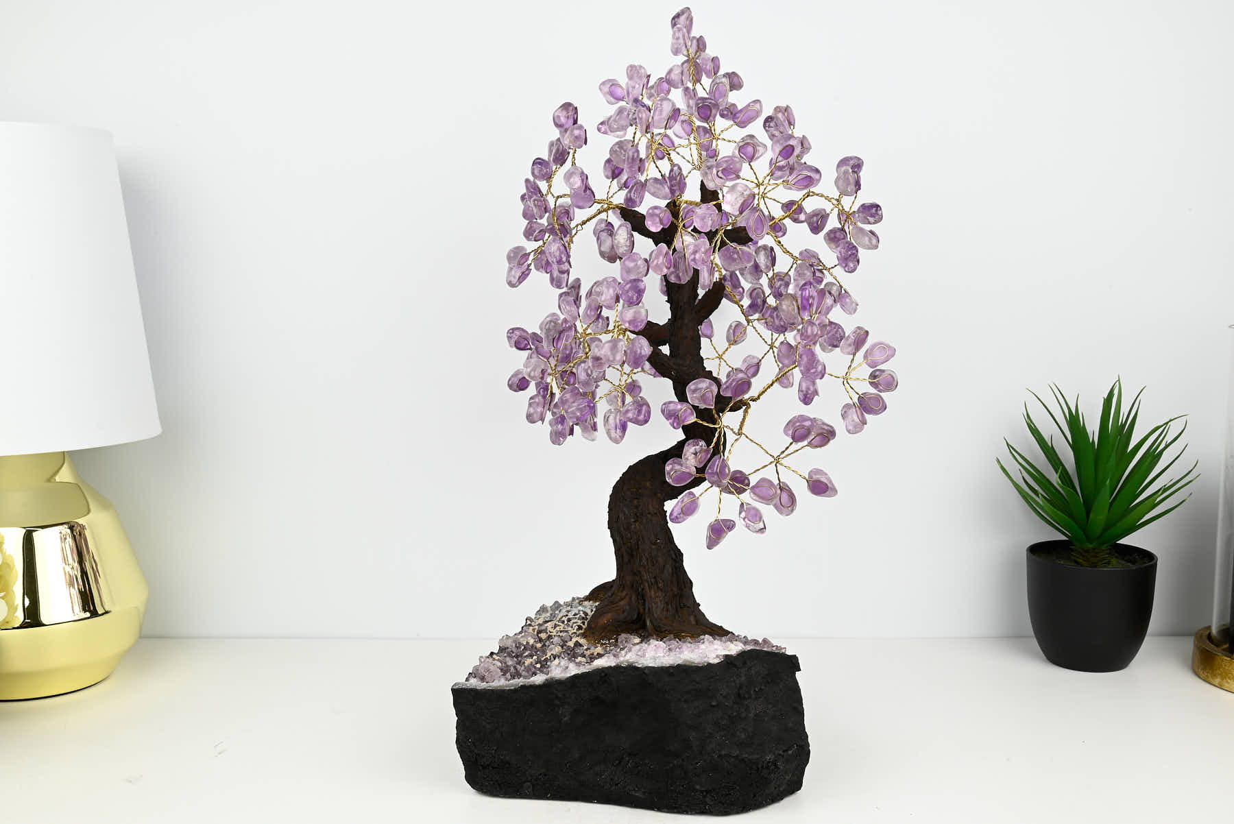 Handmade 44cm Tall Gemstone Tree with Amethyst base and 240 Amethyst  gems - #TRAMET-43003