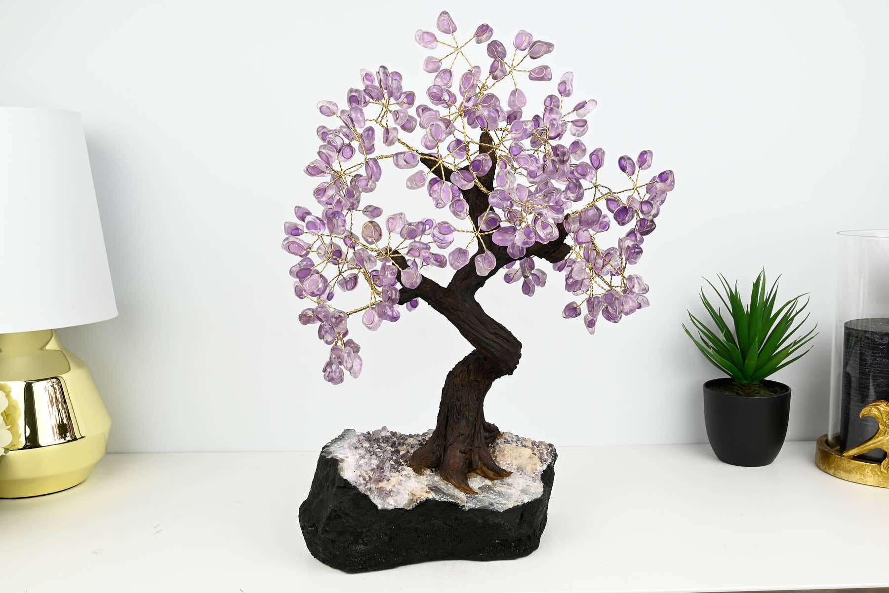 Handmade 44cm Tall Gemstone Tree with Amethyst base and 240 Amethyst  gems - #TRAMET-43003