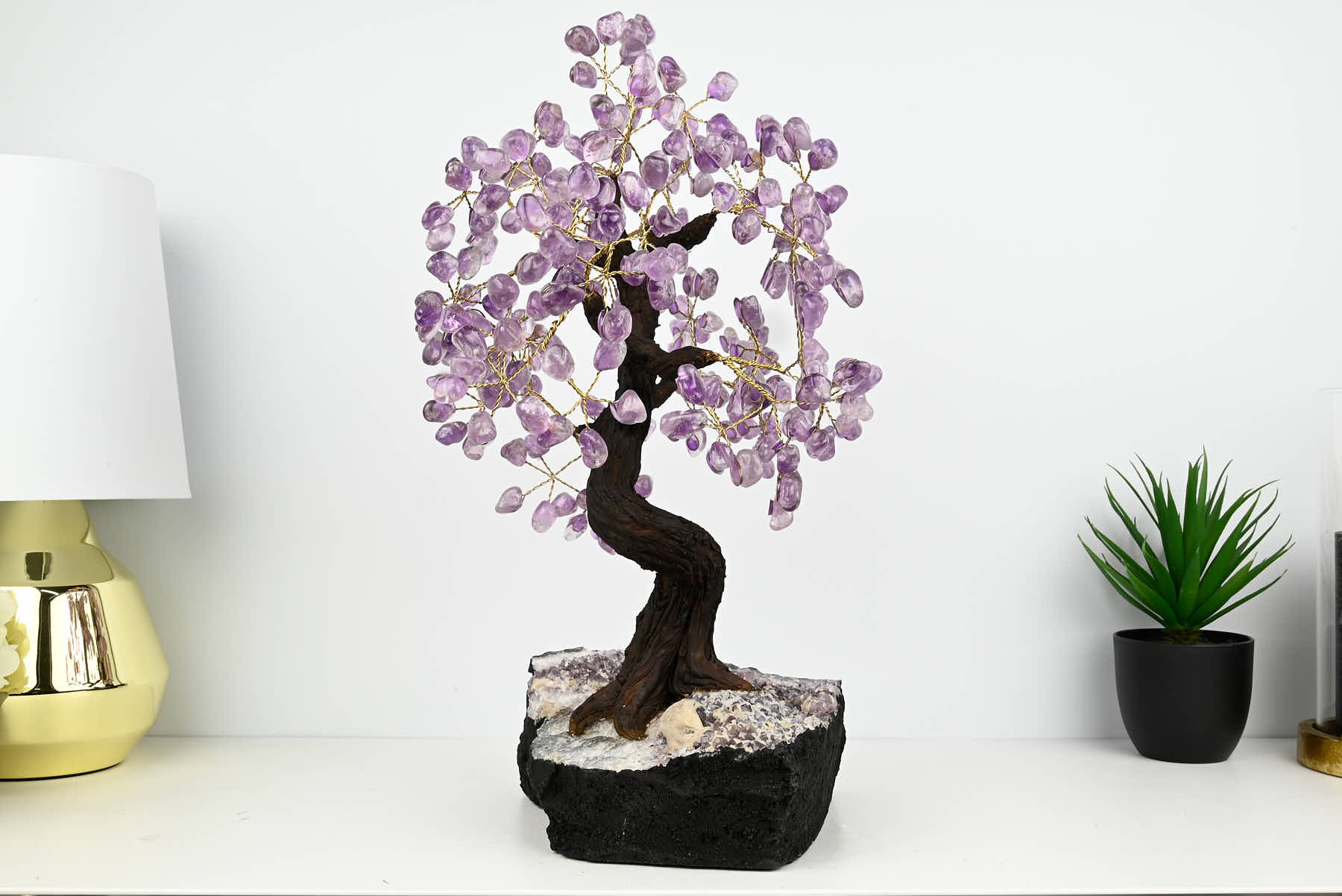 Handmade 44cm Tall Gemstone Tree with Amethyst base and 240 Amethyst  gems - #TRAMET-43003