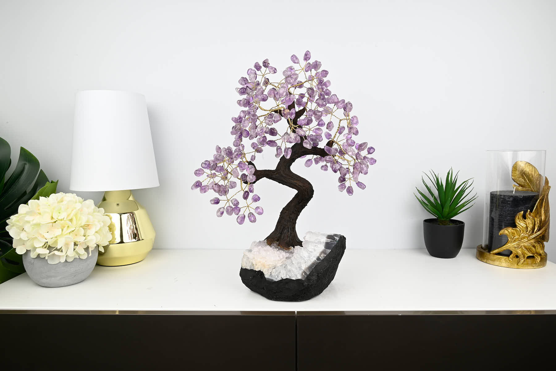 Handmade 44cm Tall Gemstone Tree with Amethyst base and 240 Amethyst  gems - #TRAMET-43004