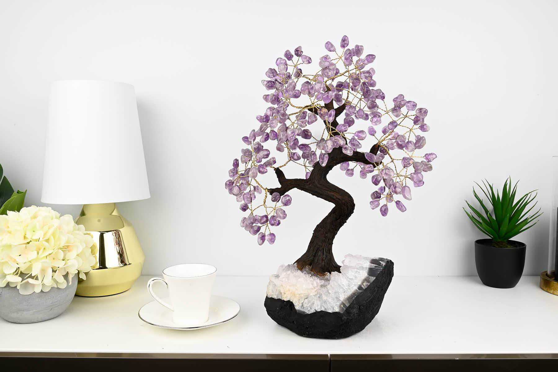 Handmade 44cm Tall Gemstone Tree with Amethyst base and 240 Amethyst  gems - #TRAMET-43004