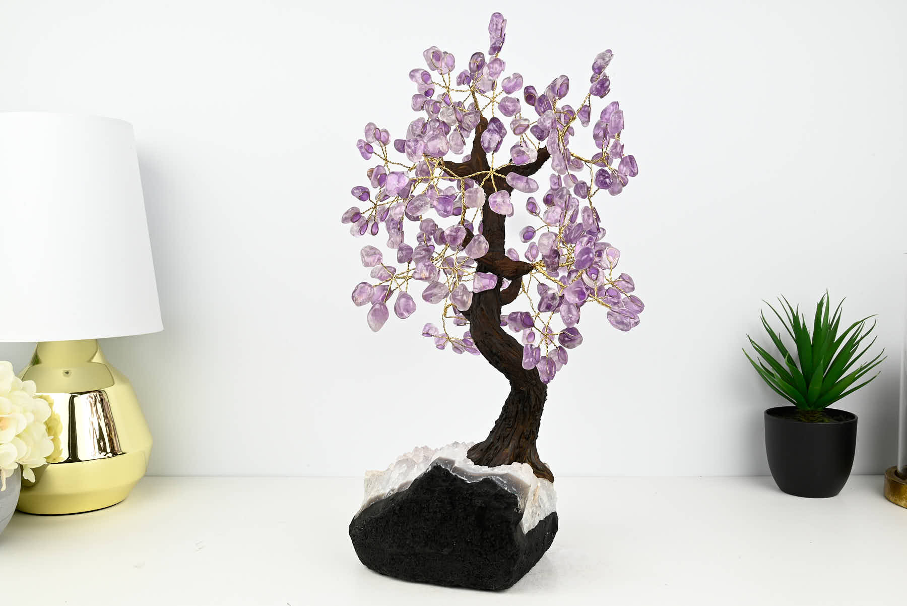 Handmade 44cm Tall Gemstone Tree with Amethyst base and 240 Amethyst  gems - #TRAMET-43004