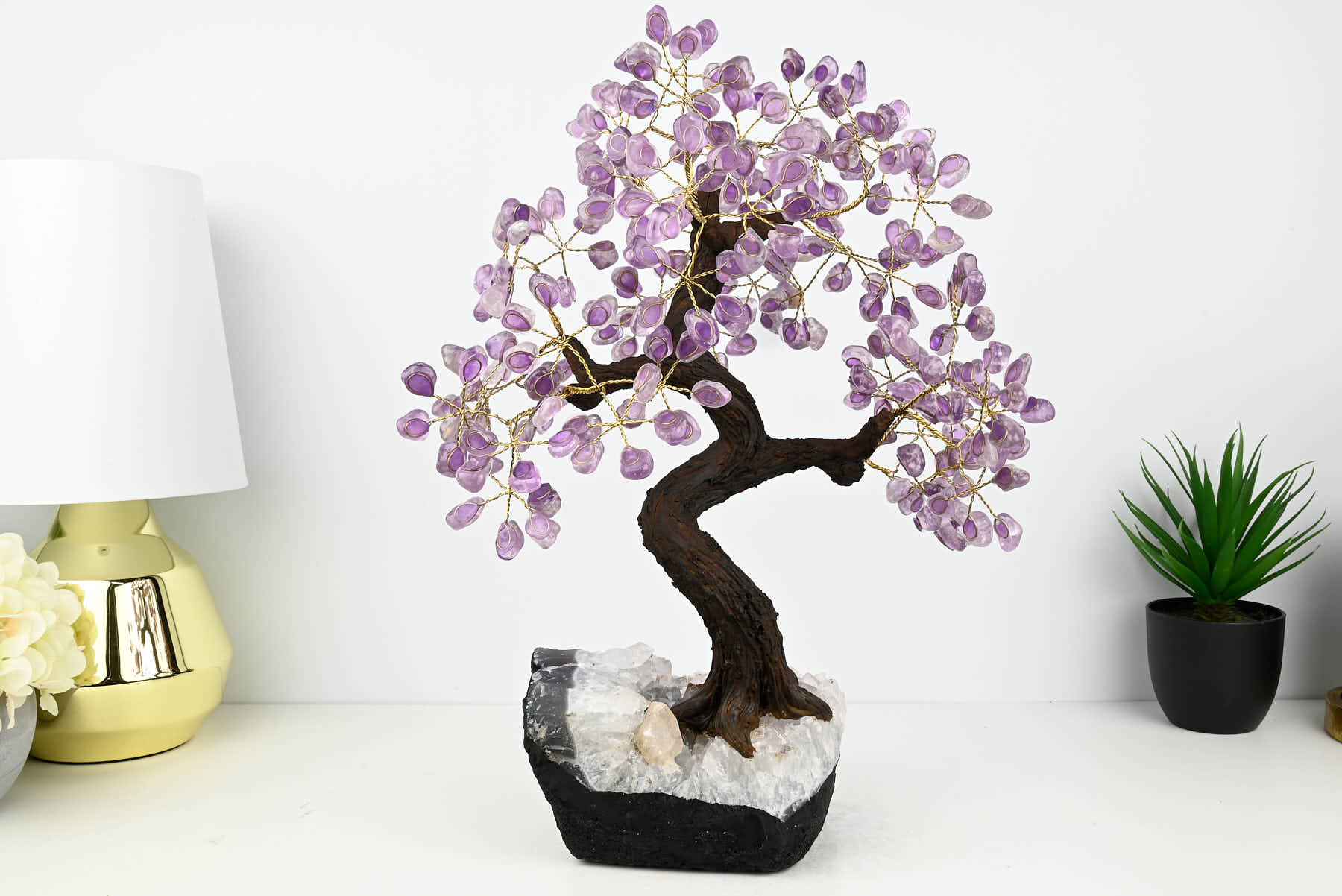 Handmade 44cm Tall Gemstone Tree with Amethyst base and 240 Amethyst  gems - #TRAMET-43004