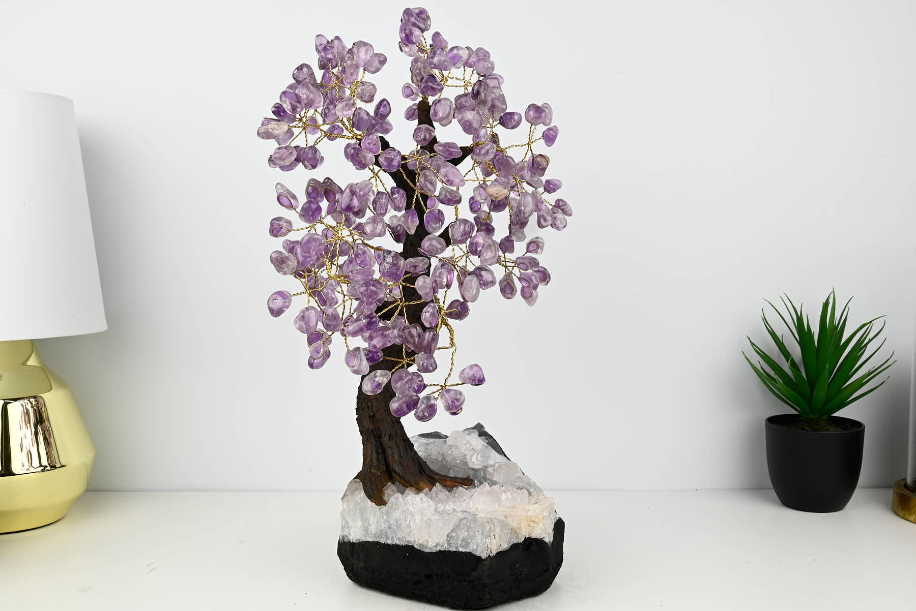 Handmade 44cm Tall Gemstone Tree with Amethyst base and 240 Amethyst  gems - #TRAMET-43004