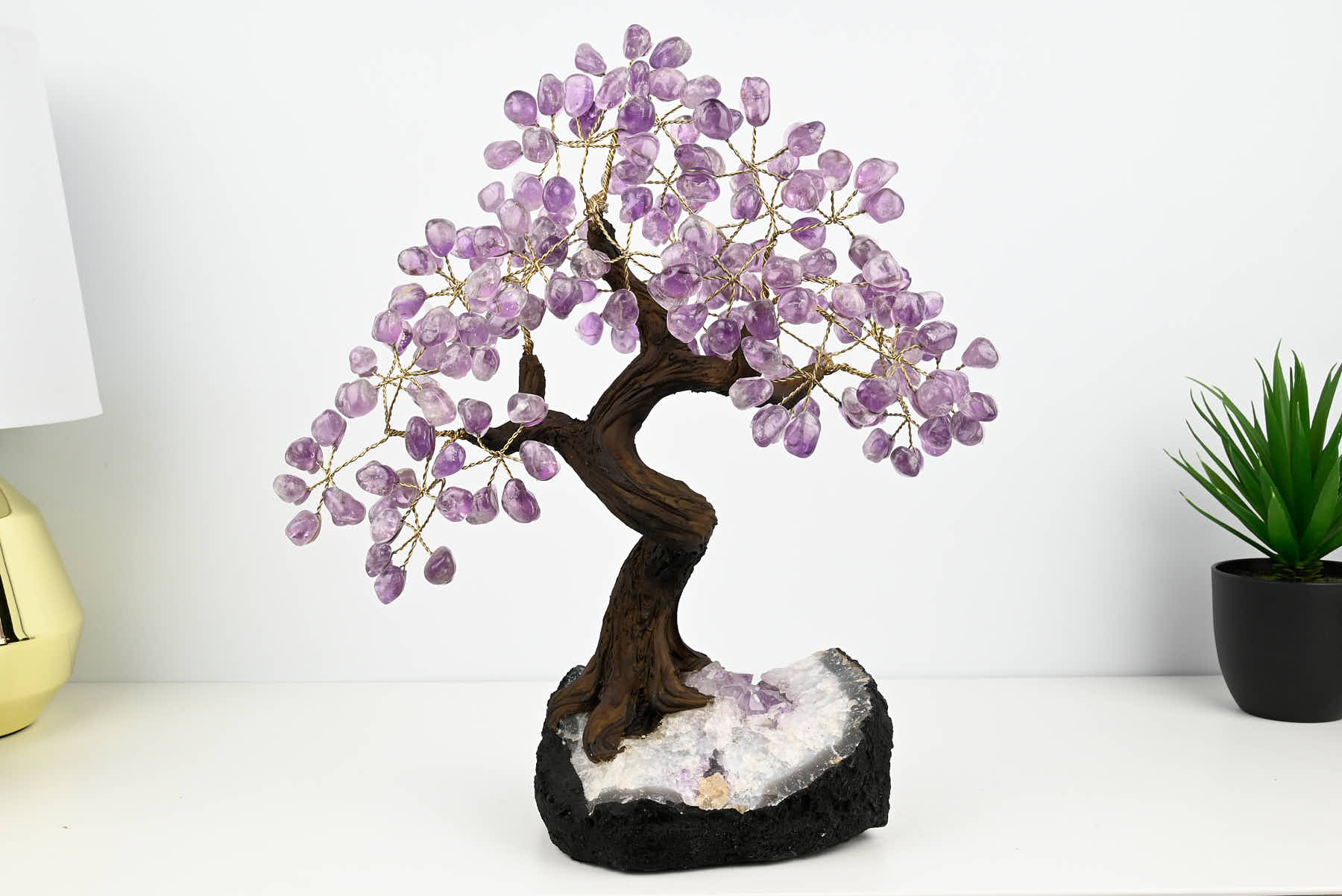 Handmade 37cm Tall Gemstone Tree with Amethyst base and 180 Amethyst gems - #TRAMET-36003