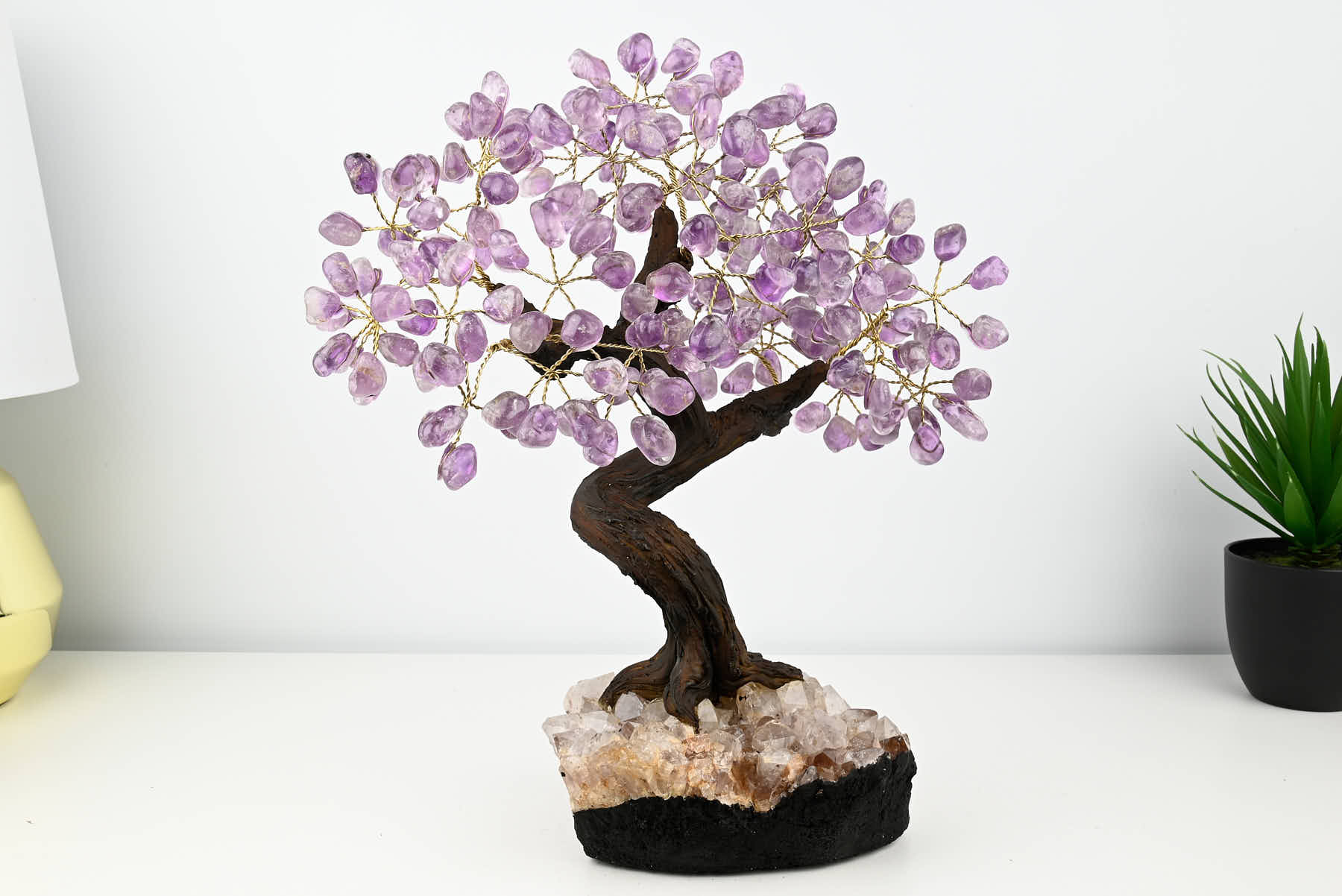 Handmade 36cm Tall Gemstone Tree with Amethyst base and 180 Amethyst gems - #TRAMET-36004