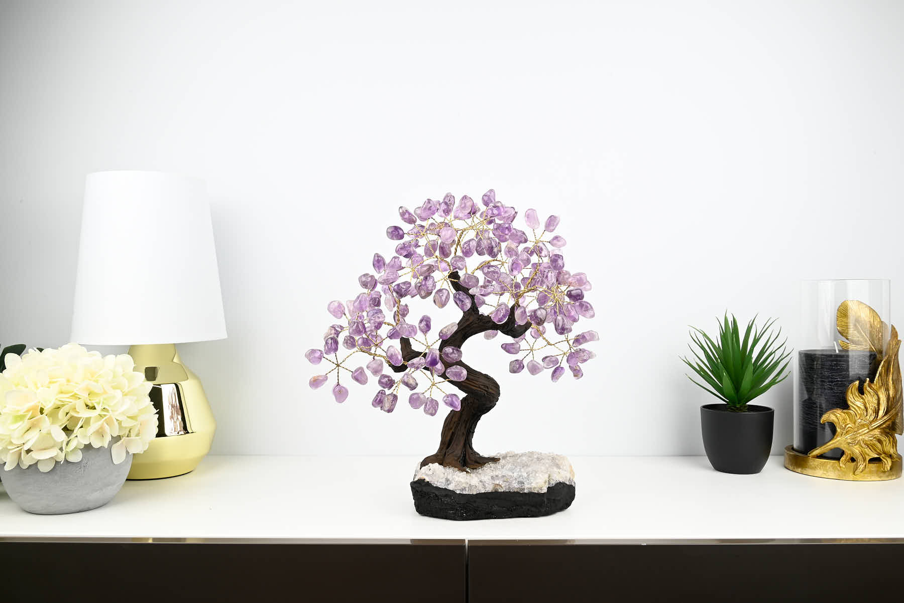 Handmade 36cm Tall Gemstone Tree with Amethyst base and 180 Amethyst gems - #TRAMET-36002