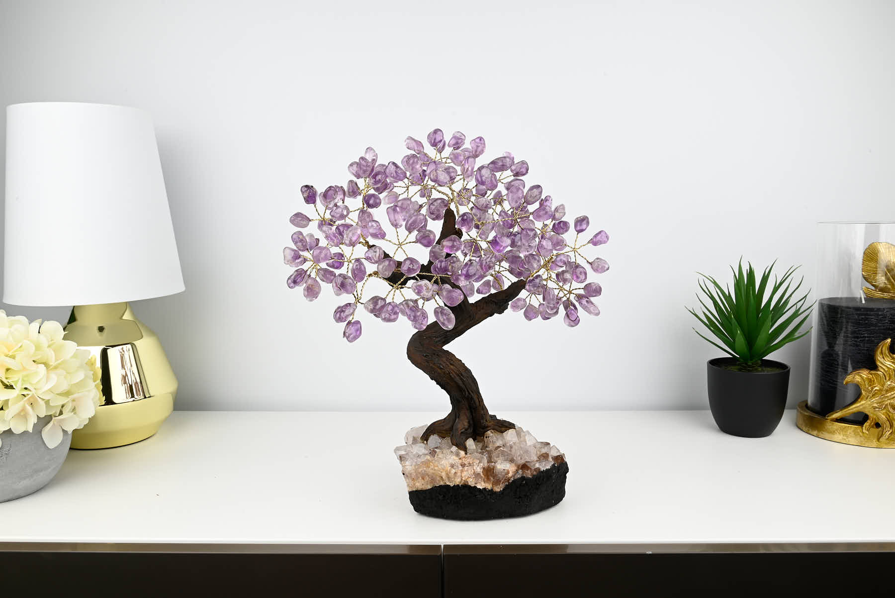 Handmade 36cm Tall Gemstone Tree with Amethyst base and 180 Amethyst gems - #TRAMET-36004