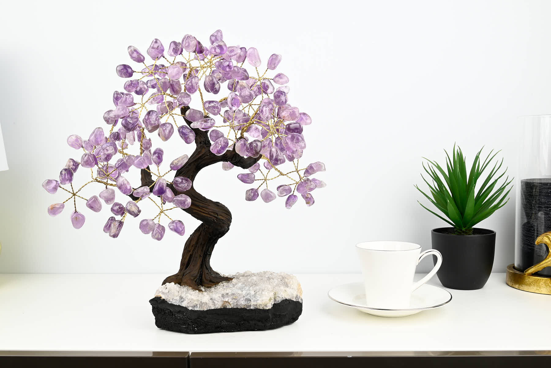 Handmade 36cm Tall Gemstone Tree with Amethyst base and 180 Amethyst gems - #TRAMET-36002