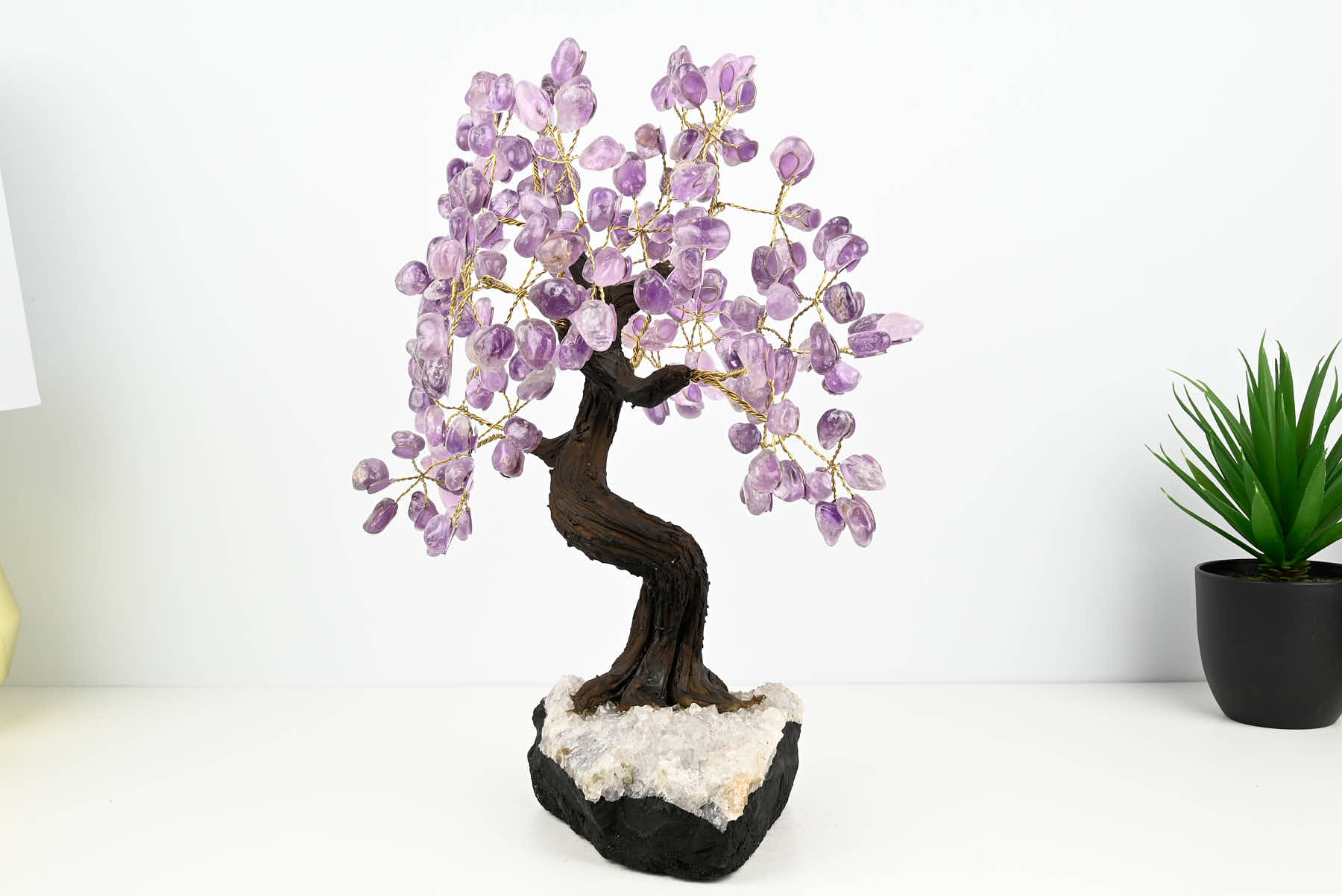 Handmade 36cm Tall Gemstone Tree with Amethyst base and 180 Amethyst gems - #TRAMET-36002