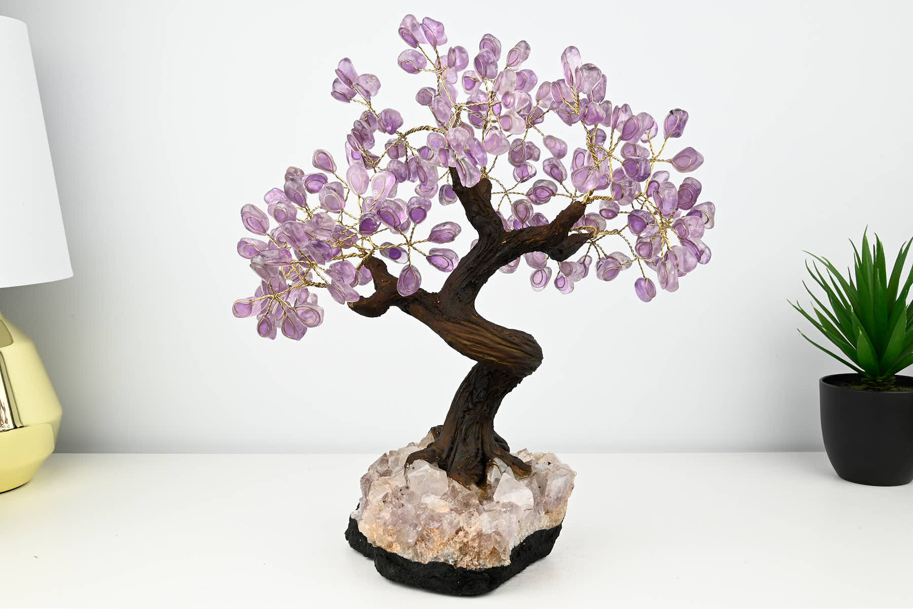 Handmade 36cm Tall Gemstone Tree with Amethyst base and 180 Amethyst gems - #TRAMET-36004