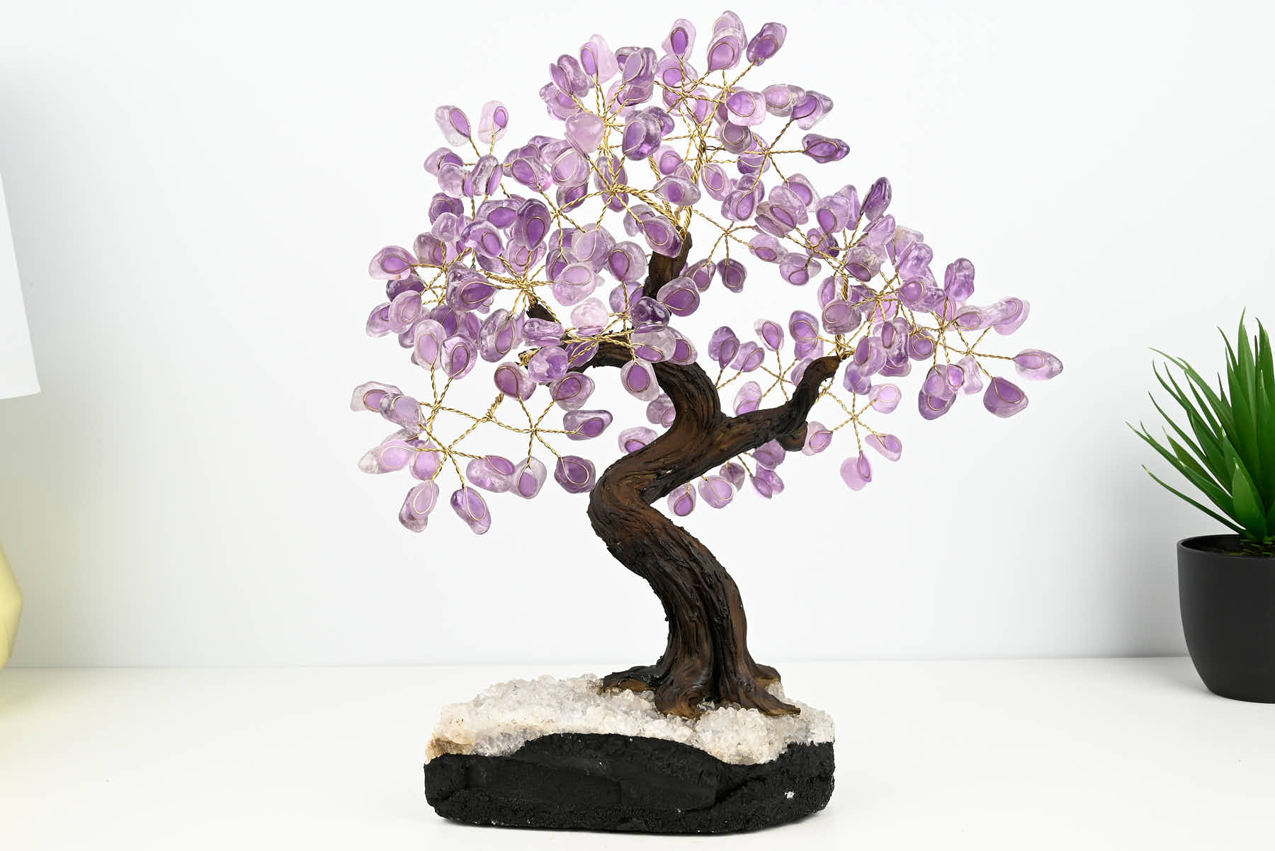 Handmade 36cm Tall Gemstone Tree with Amethyst base and 180 Amethyst gems - #TRAMET-36002