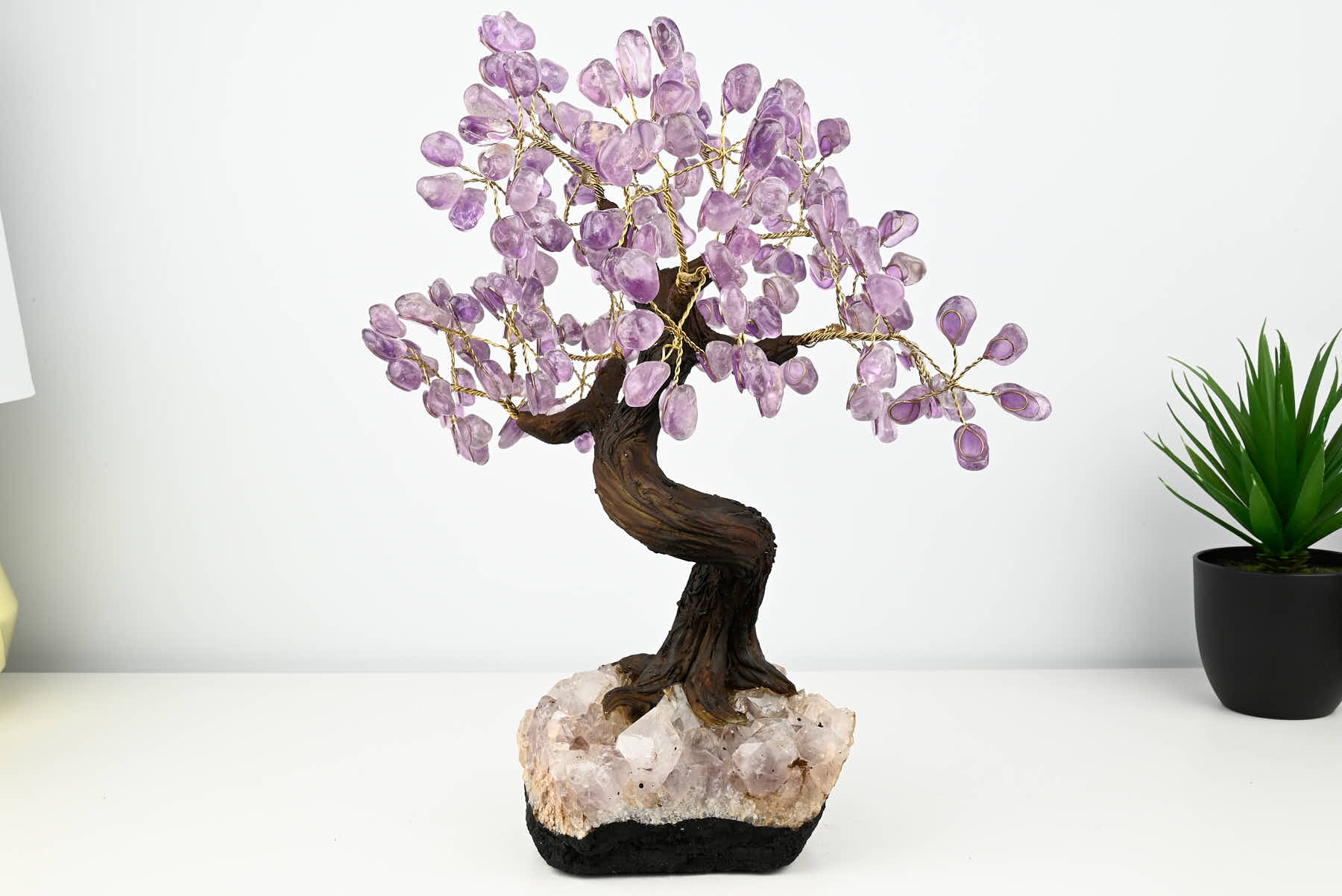 Handmade 36cm Tall Gemstone Tree with Amethyst base and 180 Amethyst gems - #TRAMET-36004