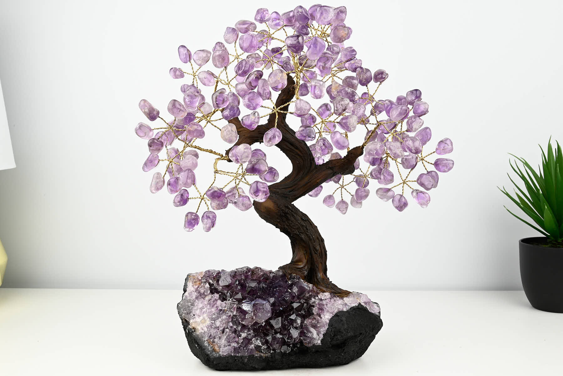 Handmade 36cm Tall Gemstone Tree with Amethyst base and 180 Amethyst gems - #TRAMET-36005