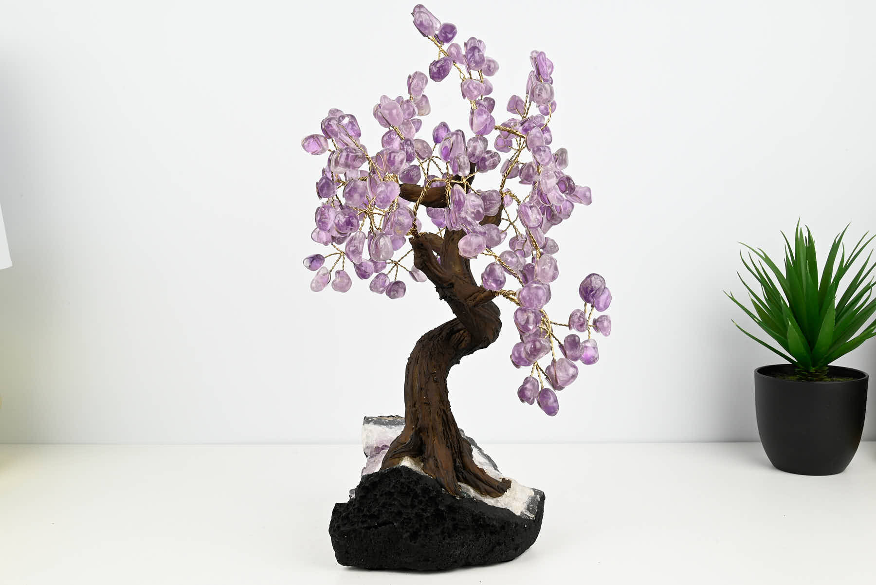 Handmade 37cm Tall Gemstone Tree with Amethyst base and 180 Amethyst gems - #TRAMET-36003