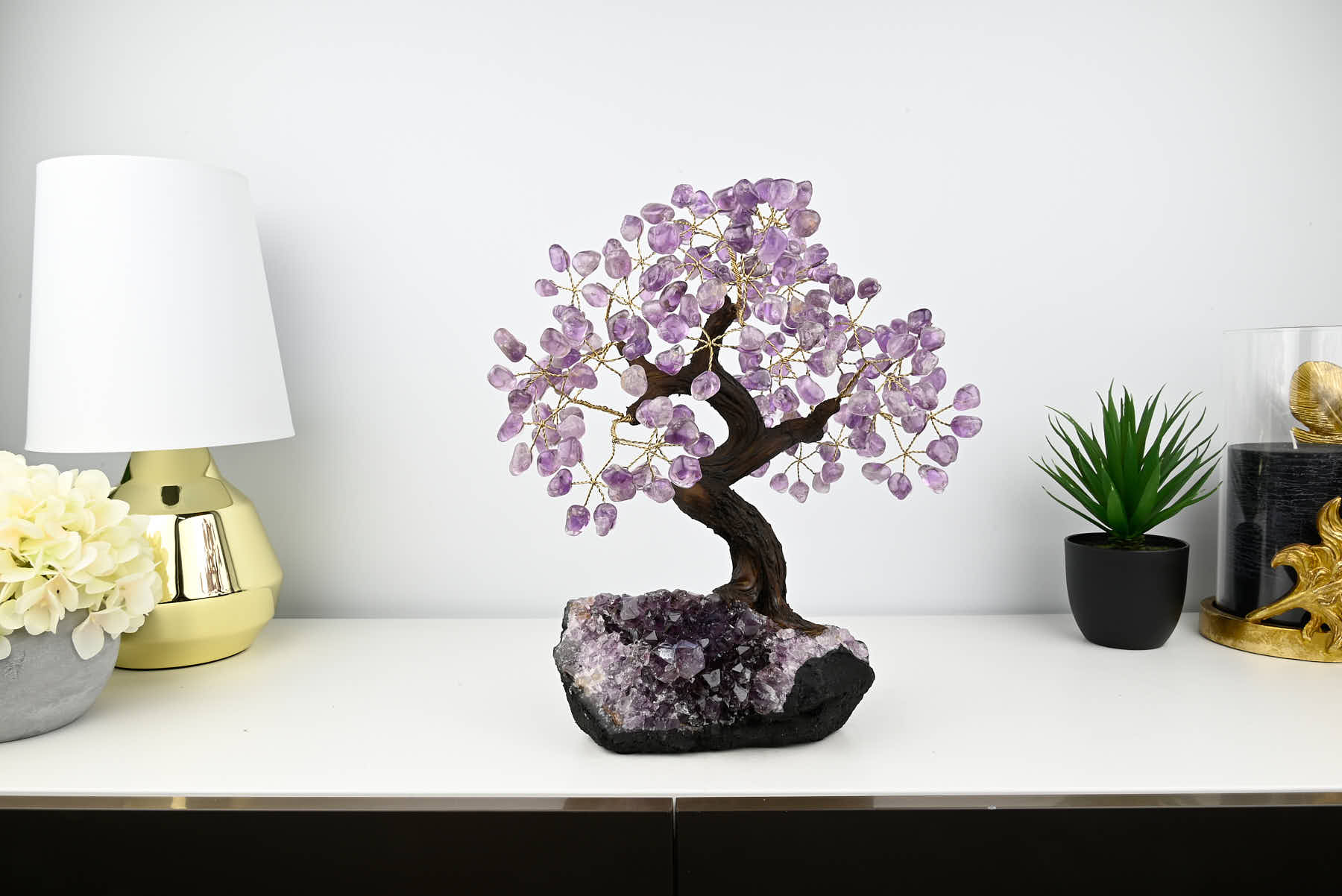 Handmade 36cm Tall Gemstone Tree with Amethyst base and 180 Amethyst gems - #TRAMET-36005