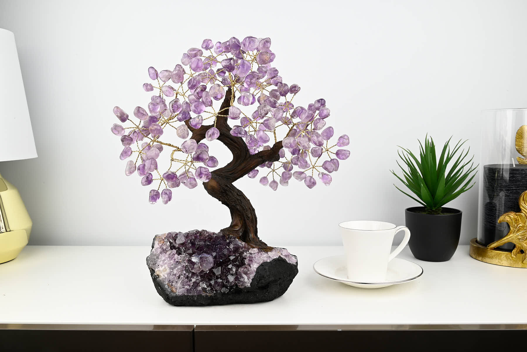 Handmade 36cm Tall Gemstone Tree with Amethyst base and 180 Amethyst gems - #TRAMET-36005