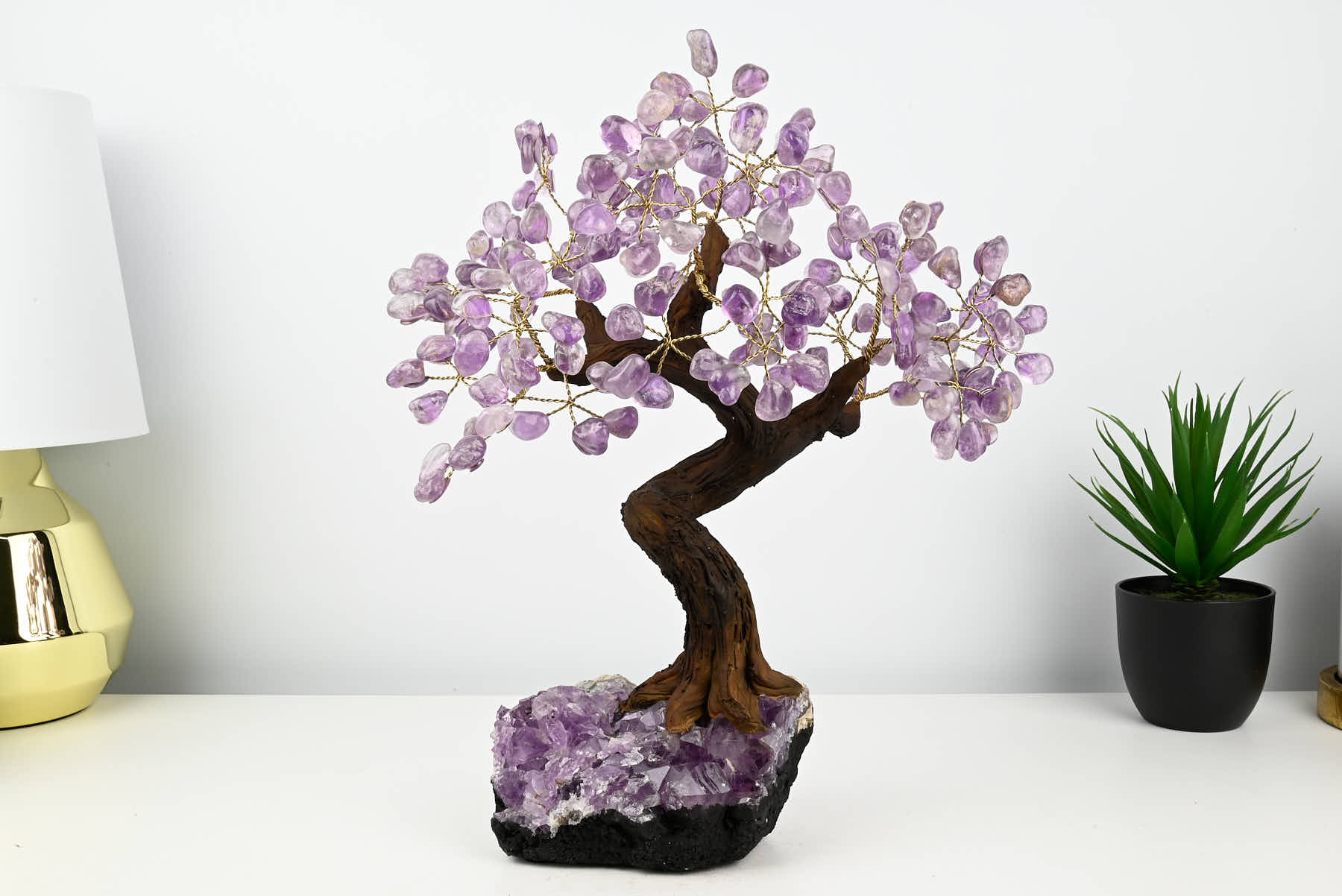 Handmade 39cm Tall Gemstone Tree with Amethyst base and 180 Amethyst gems - #TRAMET-36001