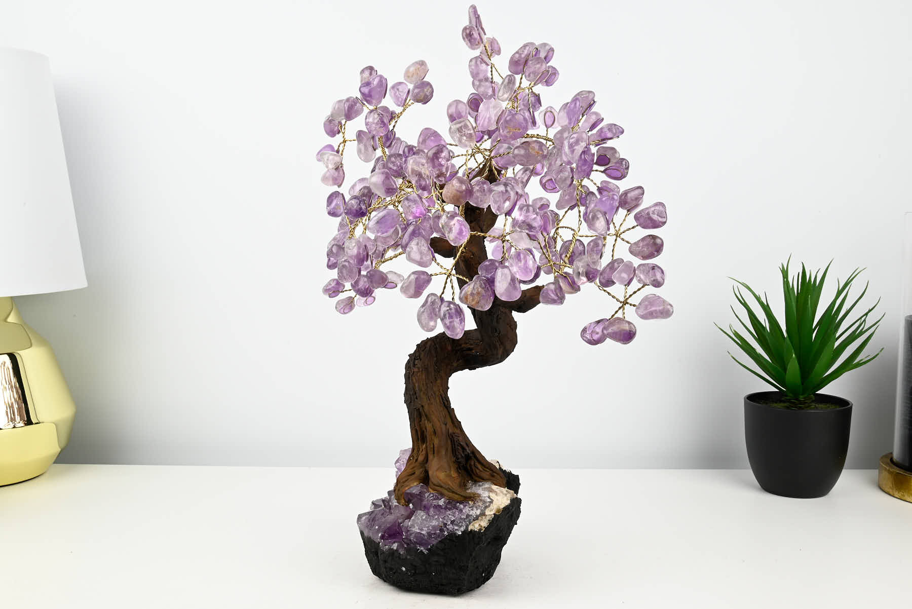 Handmade 39cm Tall Gemstone Tree with Amethyst base and 180 Amethyst gems - #TRAMET-36001