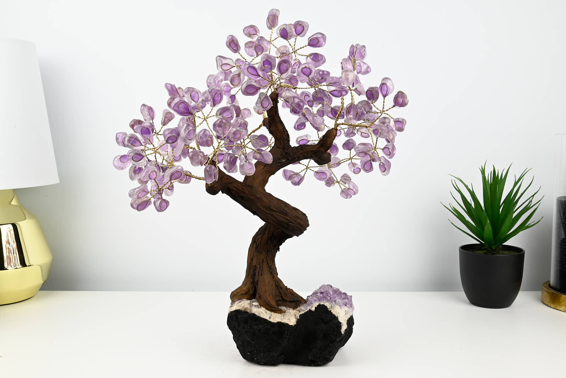 Handmade 39cm Tall Gemstone Tree with Amethyst base and 180 Amethyst gems - #TRAMET-36001