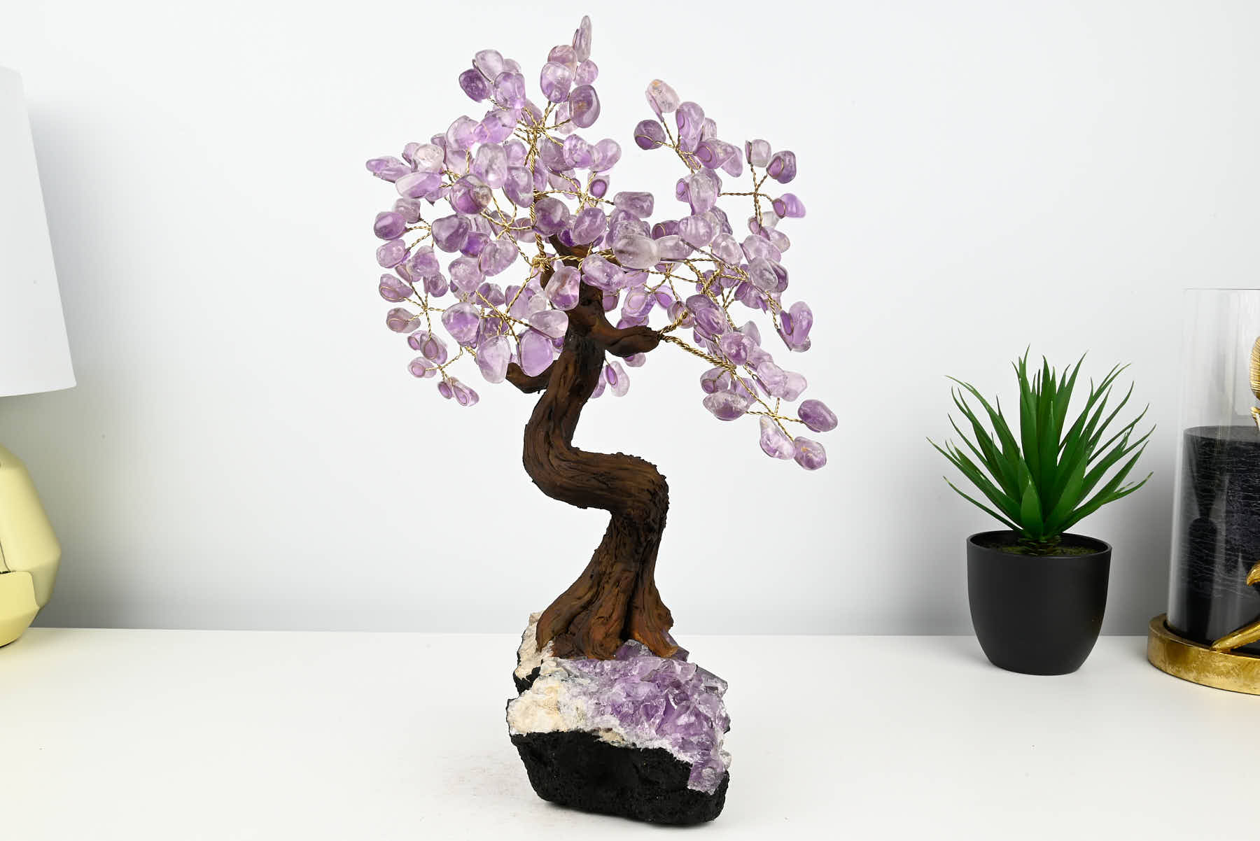 Handmade 39cm Tall Gemstone Tree with Amethyst base and 180 Amethyst gems - #TRAMET-36001