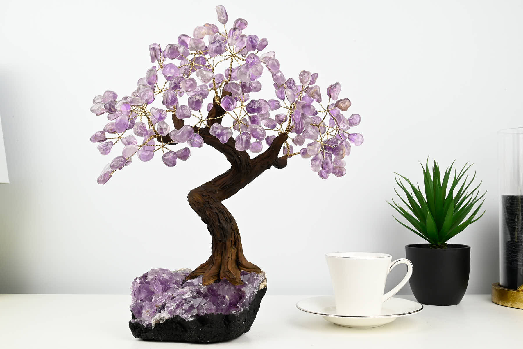 Handmade 39cm Tall Gemstone Tree with Amethyst base and 180 Amethyst gems - #TRAMET-36001