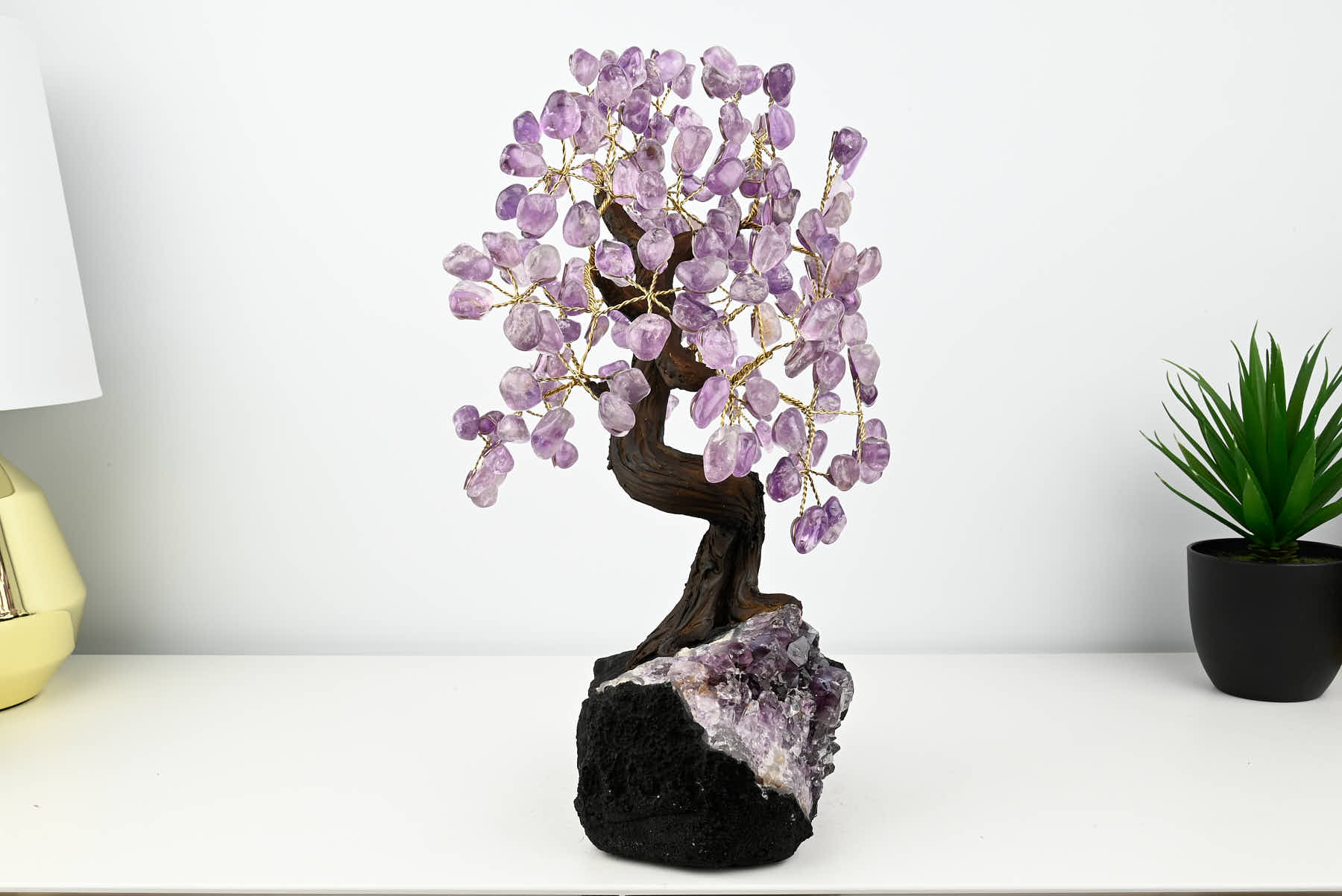 Handmade 36cm Tall Gemstone Tree with Amethyst base and 180 Amethyst gems - #TRAMET-36005