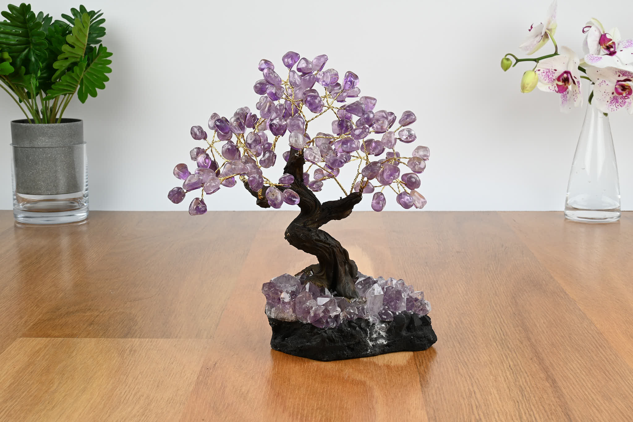 Handmade 25cm Tall Amethyst Gemstone Tree with Crystal base and 120 gems