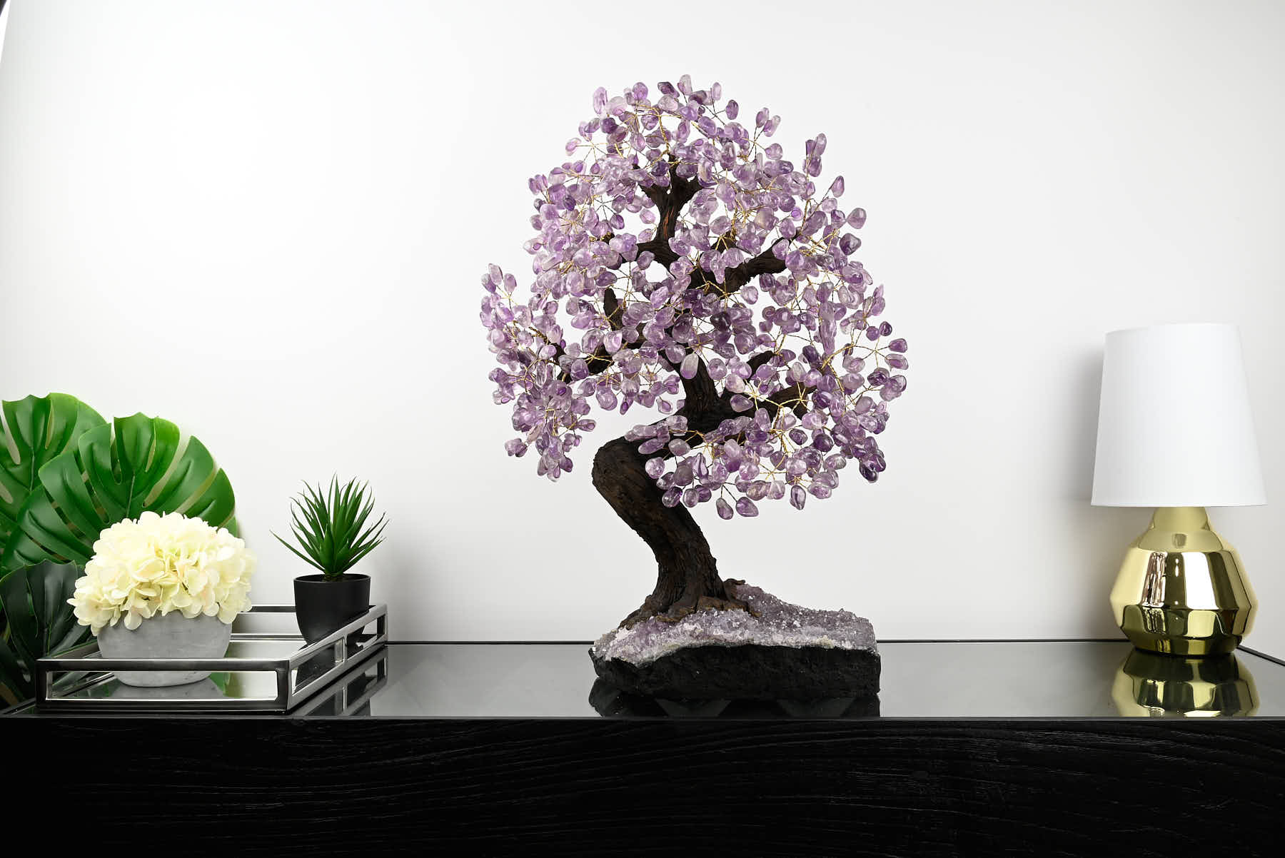 Handmade 67cm Tall Gemstone Tree with Amethyst base and 720 Amethyst gems - #TRAMET-64003