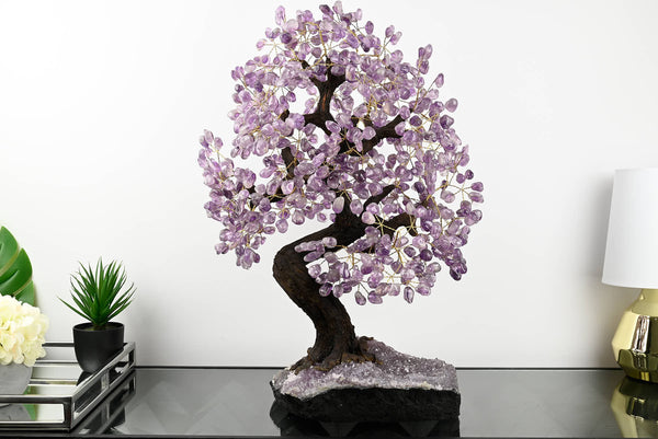 Handmade 67cm Tall Gemstone Tree with Amethyst base and 720 Amethyst gems - #TRAMET-64003