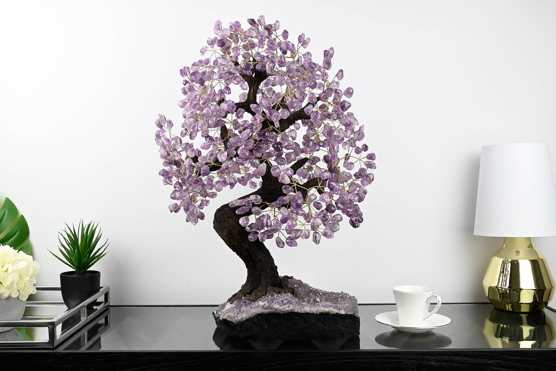 Handmade 67cm Tall Gemstone Tree with Amethyst base and 720 Amethyst gems - #TRAMET-64003