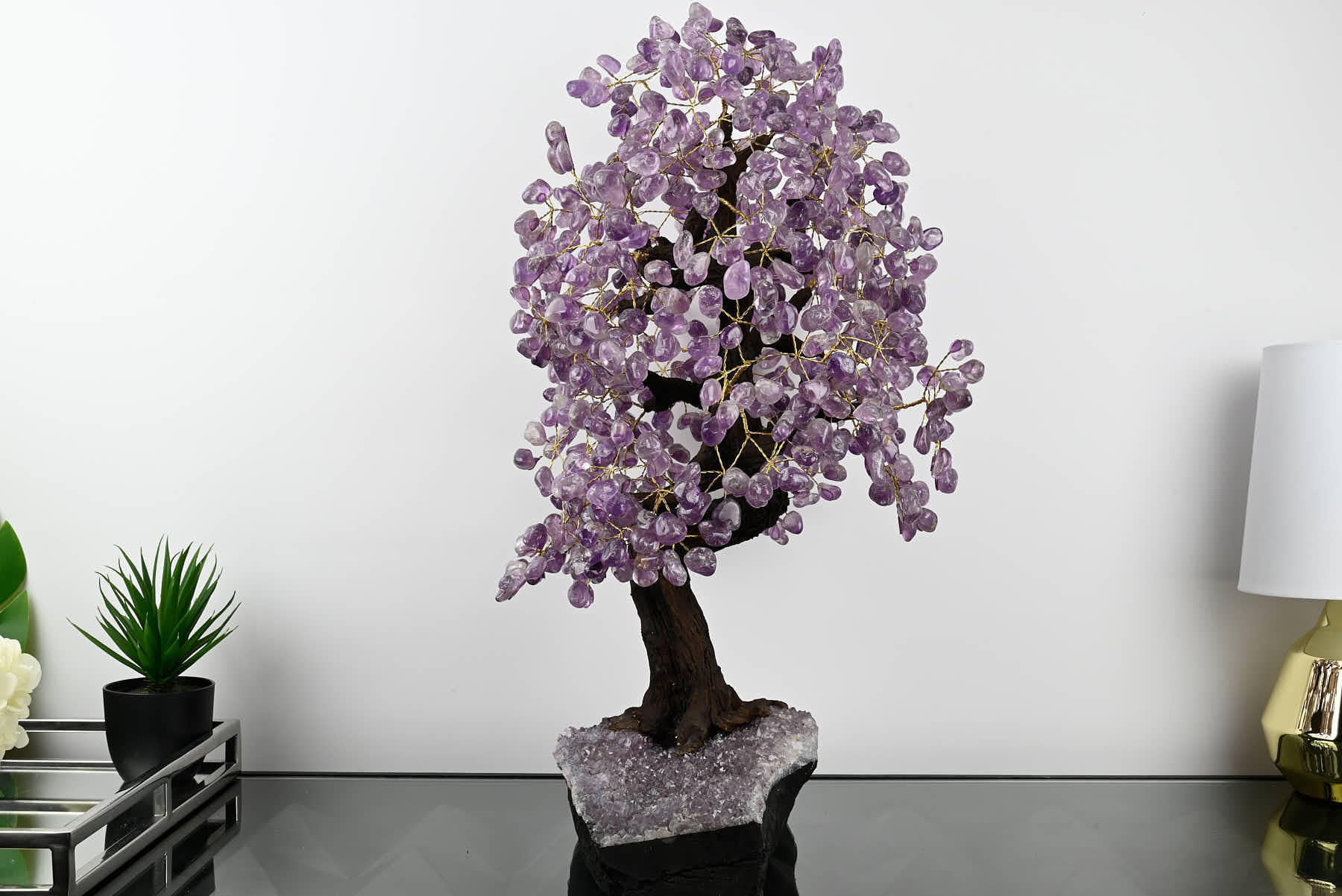 Handmade 67cm Tall Gemstone Tree with Amethyst base and 720 Amethyst gems - #TRAMET-64003