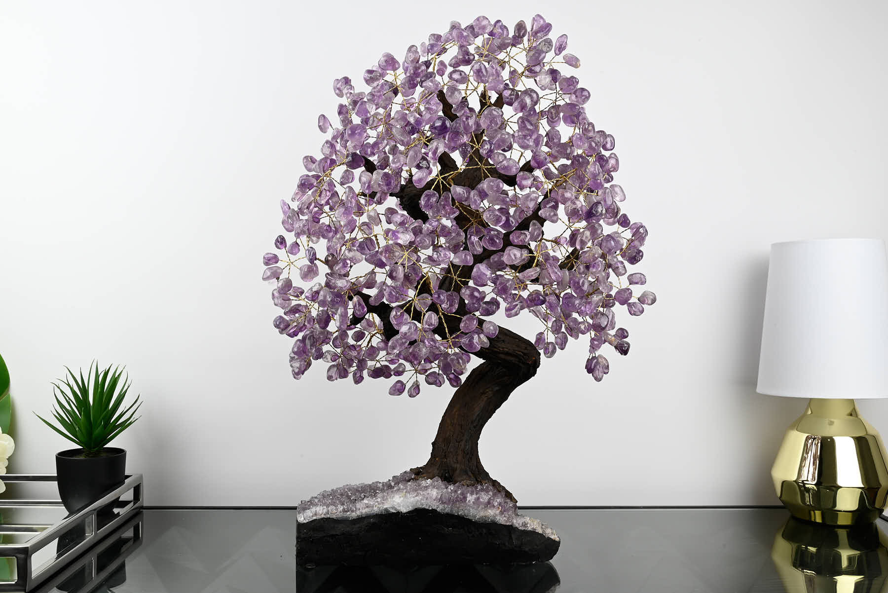 Handmade 67cm Tall Gemstone Tree with Amethyst base and 720 Amethyst gems - #TRAMET-64003