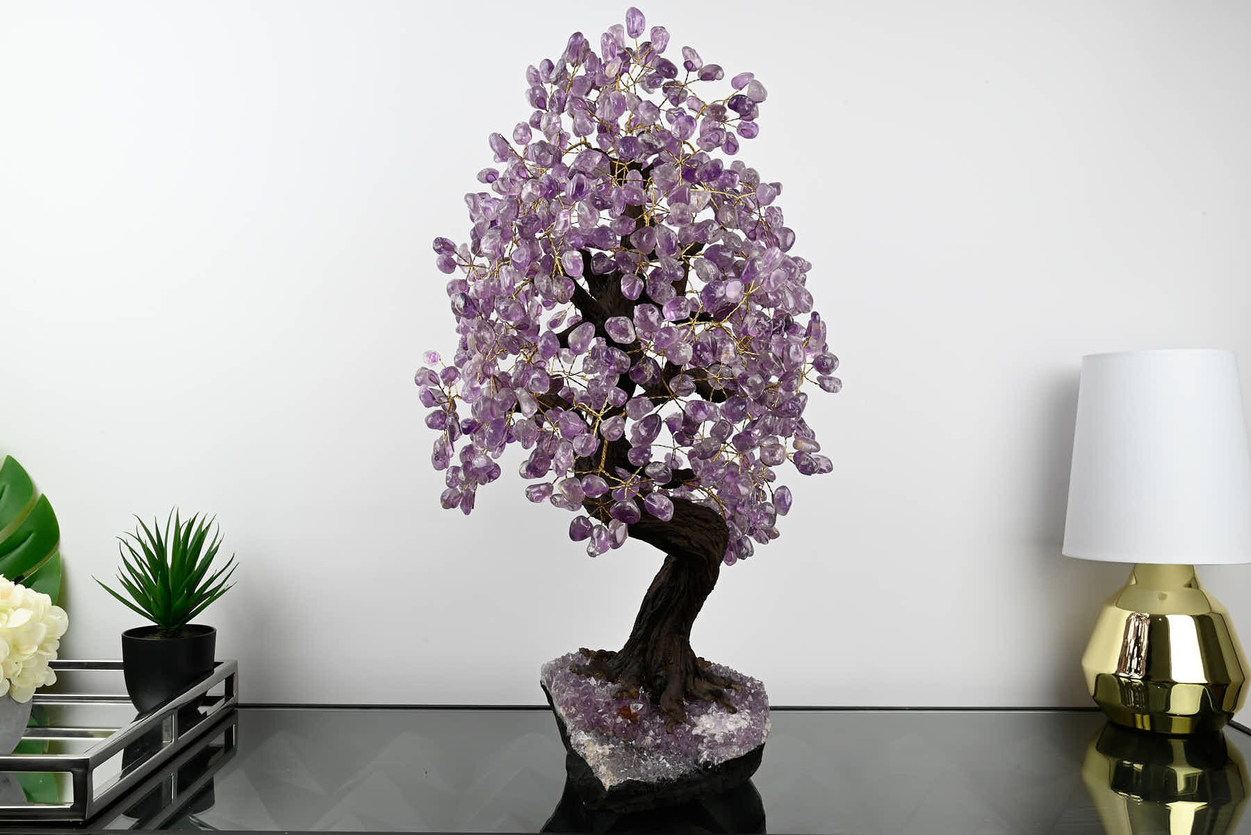 Handmade 67cm Tall Gemstone Tree with Amethyst base and 720 Amethyst gems - #TRAMET-64003