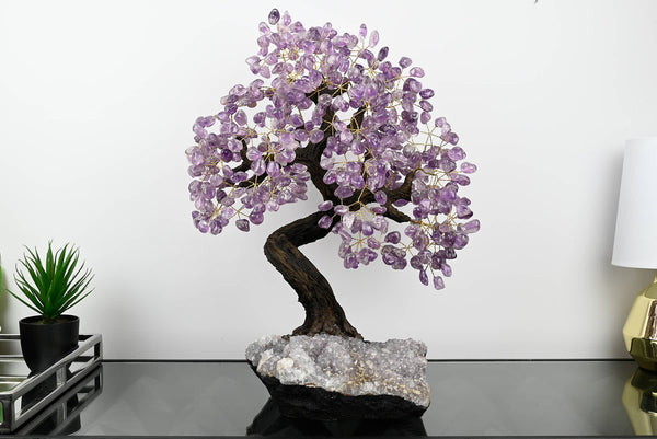 Handmade 59cm Tall Gemstone Tree with Amethyst base and 540 Amethyst gems - #TRAMET-56002