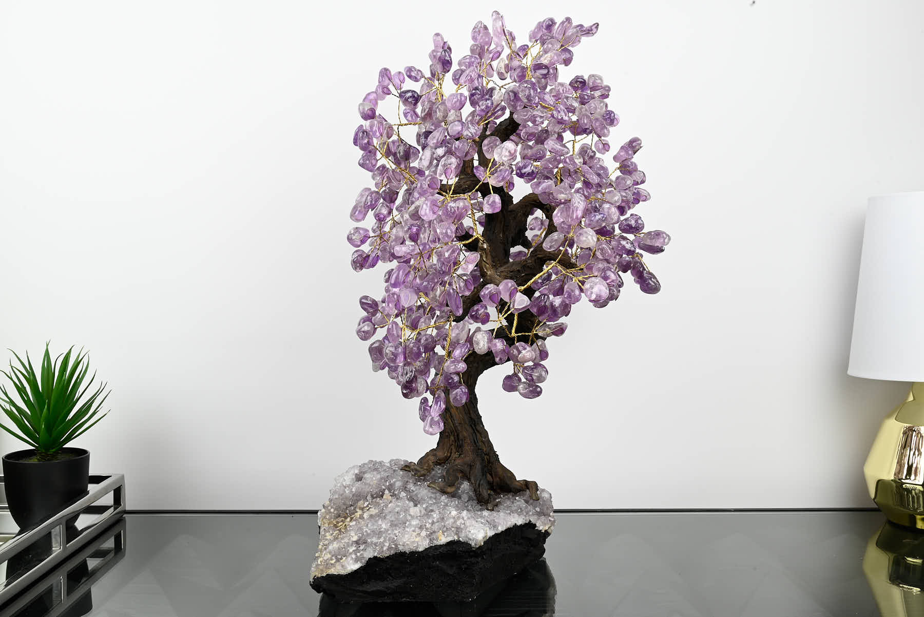 Handmade 59cm Tall Gemstone Tree with Amethyst base and 540 Amethyst gems - #TRAMET-56002