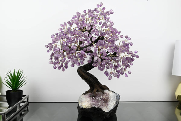 Handmade 60cm Tall Gemstone Tree with Amethyst base and 540 Amethyst gems - #TRAMET-56001